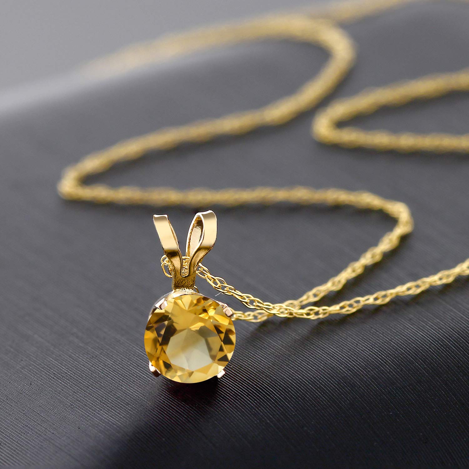 14K Yellow Gold Birthstone Pendant Necklace for Women - Round 4.5MM Solitaire Gemstone Jewelry with 18 Inch Chain | Personalized Gift for Mom, Wife, Birthday, Anniversary | Elegant Everyday Wear & Special Occasions