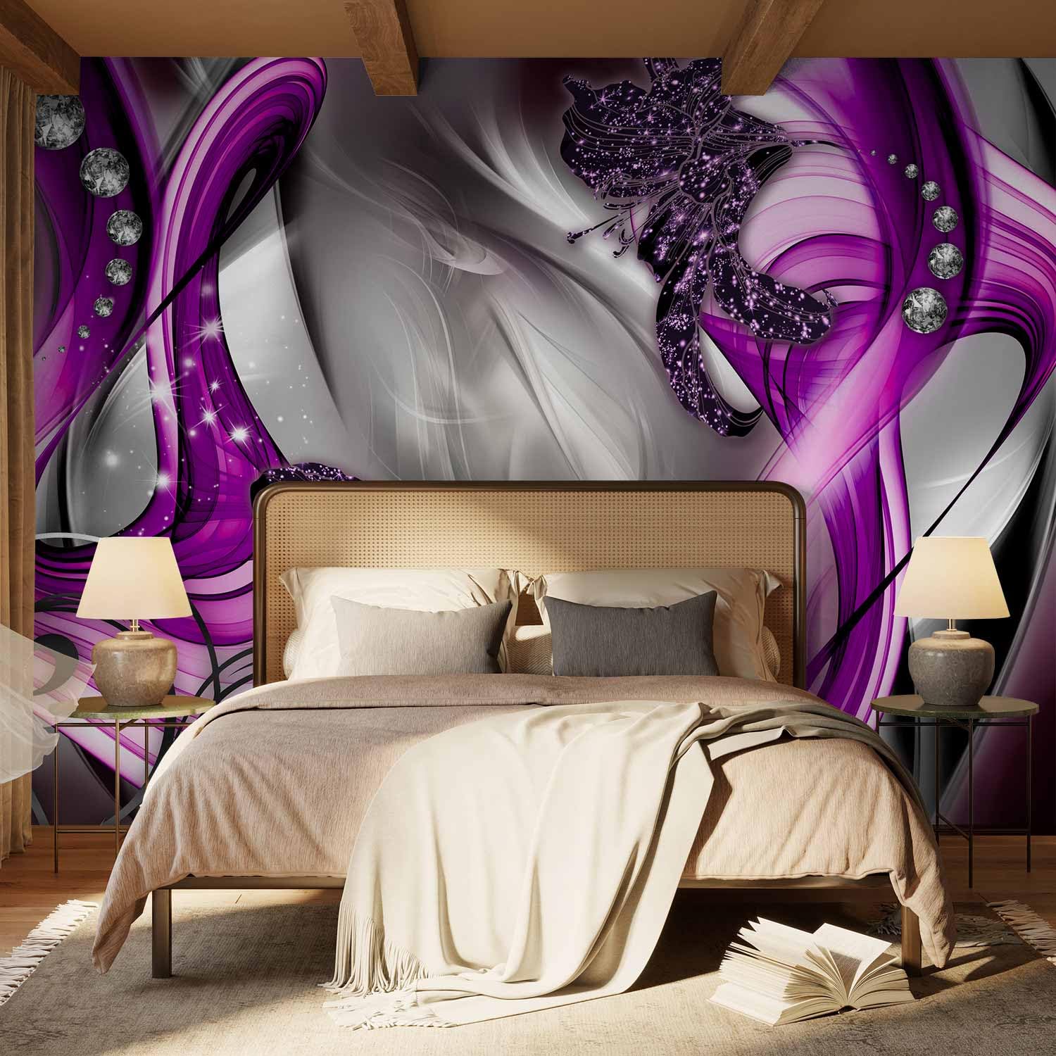 Artgeist Peel and Stick Wallpaper - Purple Abstract Mural (154x110 inches) | Self-Adhesive Removable Wall Decor for Living Room, Bedroom & Office | Large Wall Sticker with Modern Design A-0221-a-d
