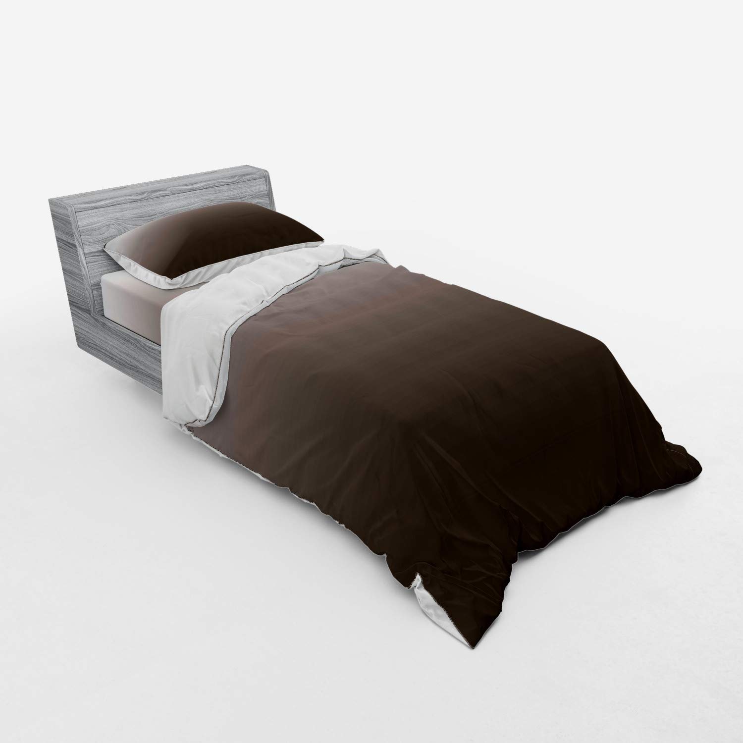 Ambesonne Ombre Duvet Cover Set - Chocolate & Cream Gradient Abstract Design, 3-Piece Bedding Set with Pillow Sham & Fitted Sheet, Twin Size, Brown & White - Perfect for Modern Bedrooms, Guest Rooms & Dorm Decor