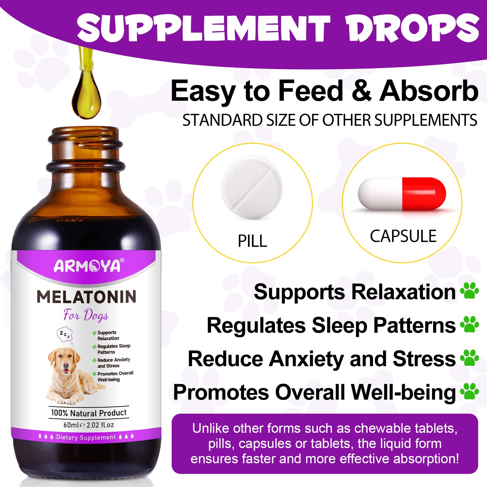 Melatonin for Dogs & Cats - Natural Anxiety & Stress Relief Supplement - Promotes Relaxation & Deep Sleep - Small & Large Pets - Calming Aid for Travel, Thunderstorms & Separation Anxiety