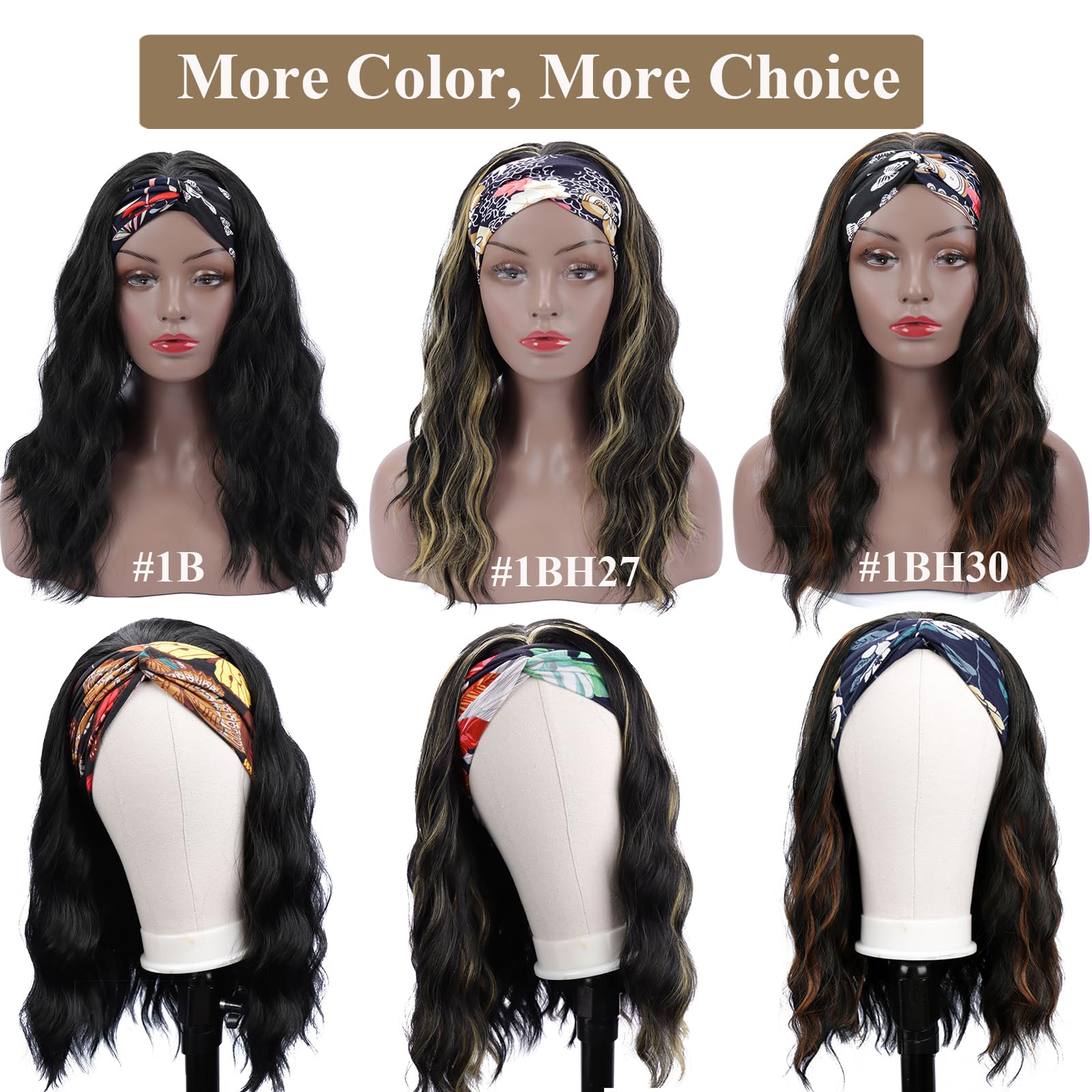 Natural Looking Glueless Headband Wig for Black Women - 16inch Synthetic Long Black Body Wave Heat Resistant Wig (180% Density, 1B/H30#) | Perfect for Daily Wear, Cosplay & Protective Hairstyles