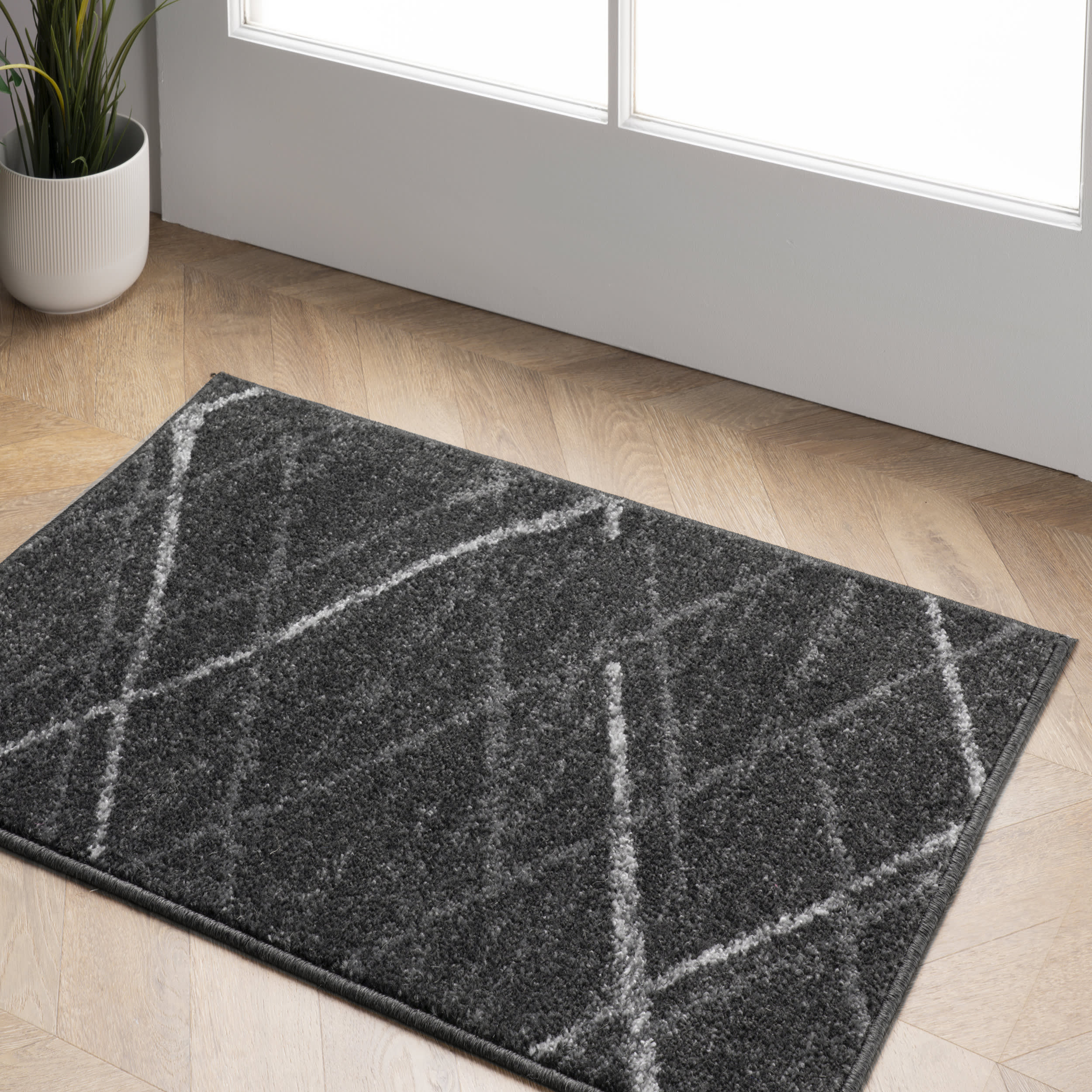 Broken Lattice Pattern Area Rug in Charcoal - Soft Modern Boho Rug for Living Room, Bedroom or Office Decor