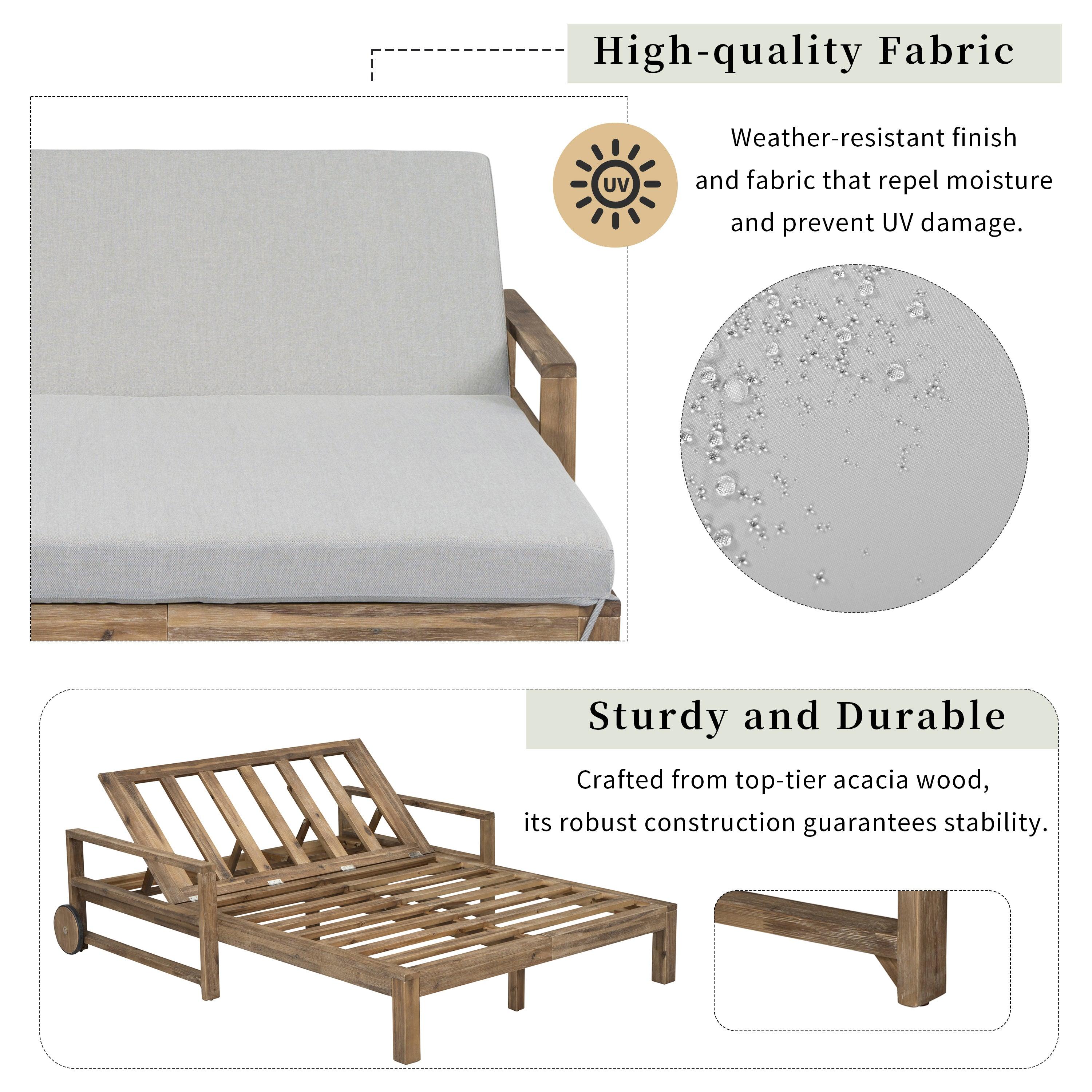 Farmhouse Style Wooden Outdoor Sunbed - Perfect for Poolside, Garden, Backyard Relaxation & Patio Lounging | Durable All-Weather Design for Ultimate Comfort