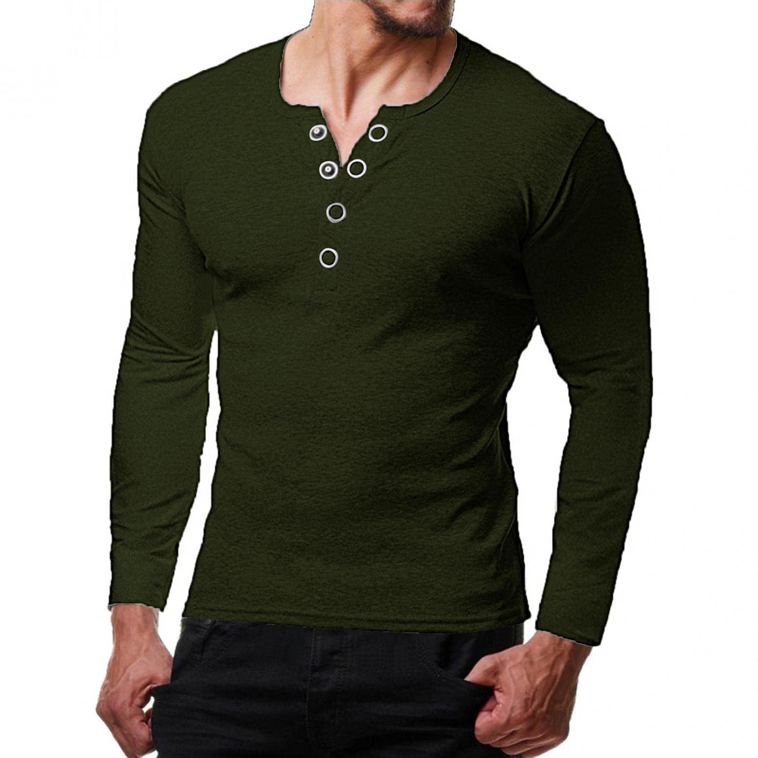 Men's Premium Soft Fitted Henley Shirts - Waffle Knit Long Sleeve Button Down Crewneck Tee | Solid Color Casual & Workwear Top for Everyday Comfort