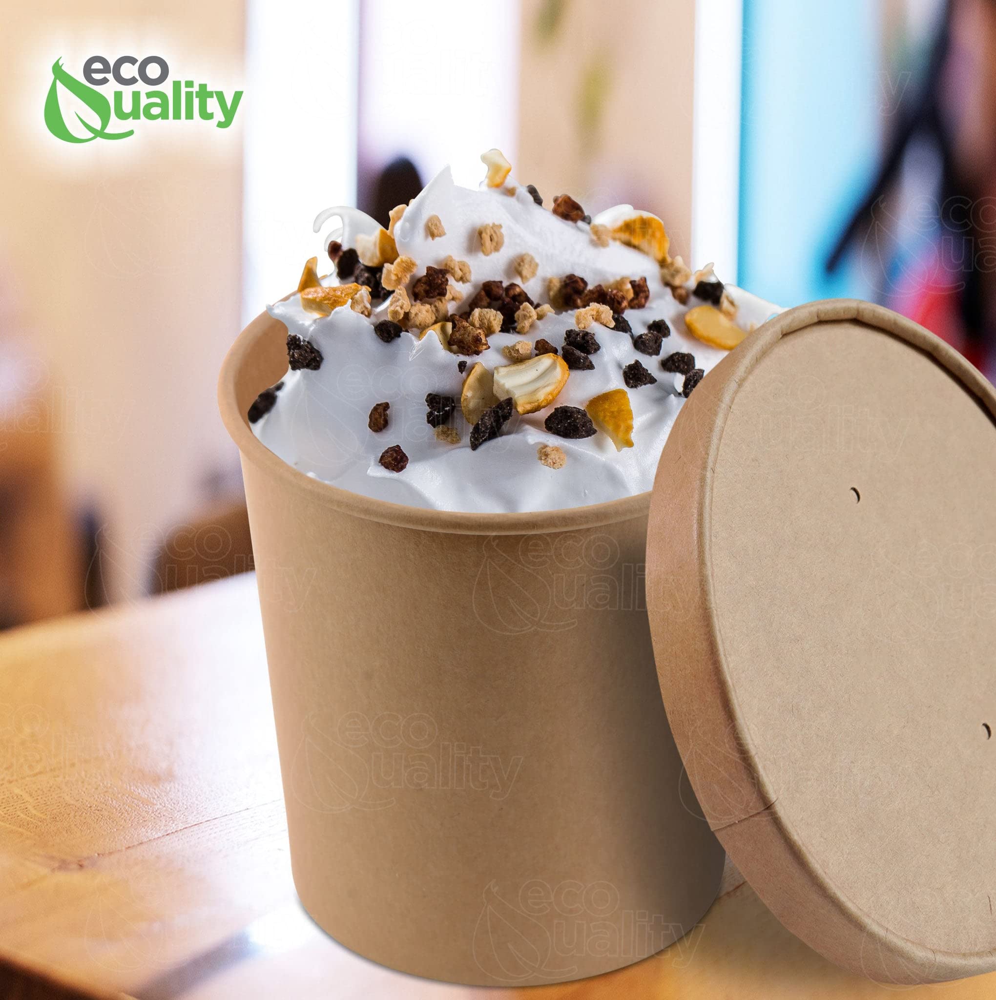 Eco-Friendly Disposable Kraft Paper Soup Bowls with Lids - 26 Pack Round 150ml Microwave & Freezer Safe Food Containers - Perfect for Ice Cream, Frozen Yogurt, Desserts & Takeout Meals - Ideal for Parties, Picnics & Food Storage
