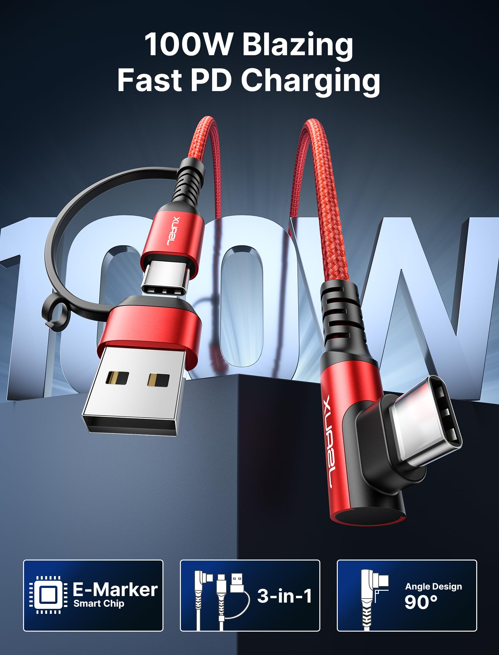 JSAUX 100W USB C to USB C Fast Charging Cable [2-Pack 6.6ft] - PD Compatible for iPhone 16/15 Series, Galaxy S24/S23/S22, MacBook, iPad Pro - Perfect for Home, Office & Travel Charging