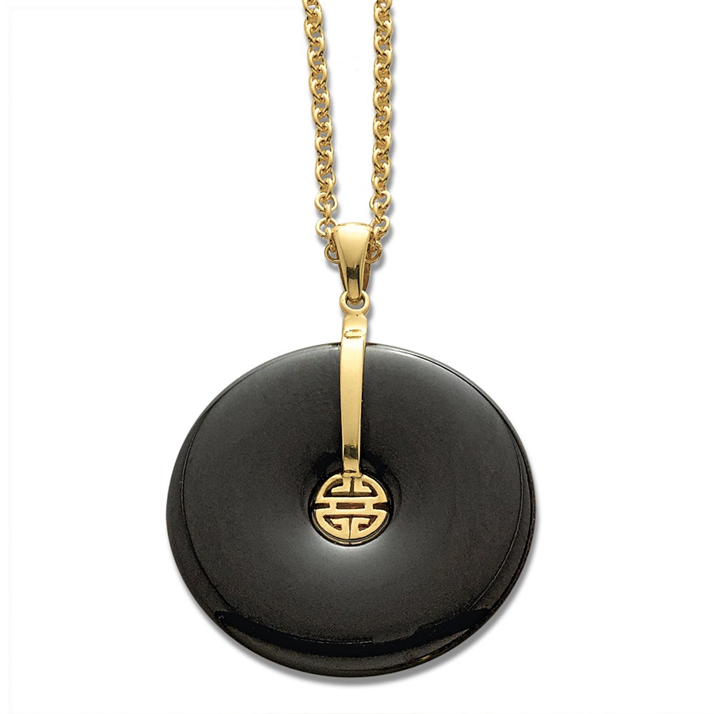 Black Jade Pi & Gold Shou Pendant - Elegant Chinese Feng Shui Necklace for Wealth & Protection | Perfect Gift for Spiritual Healing & Good Fortune