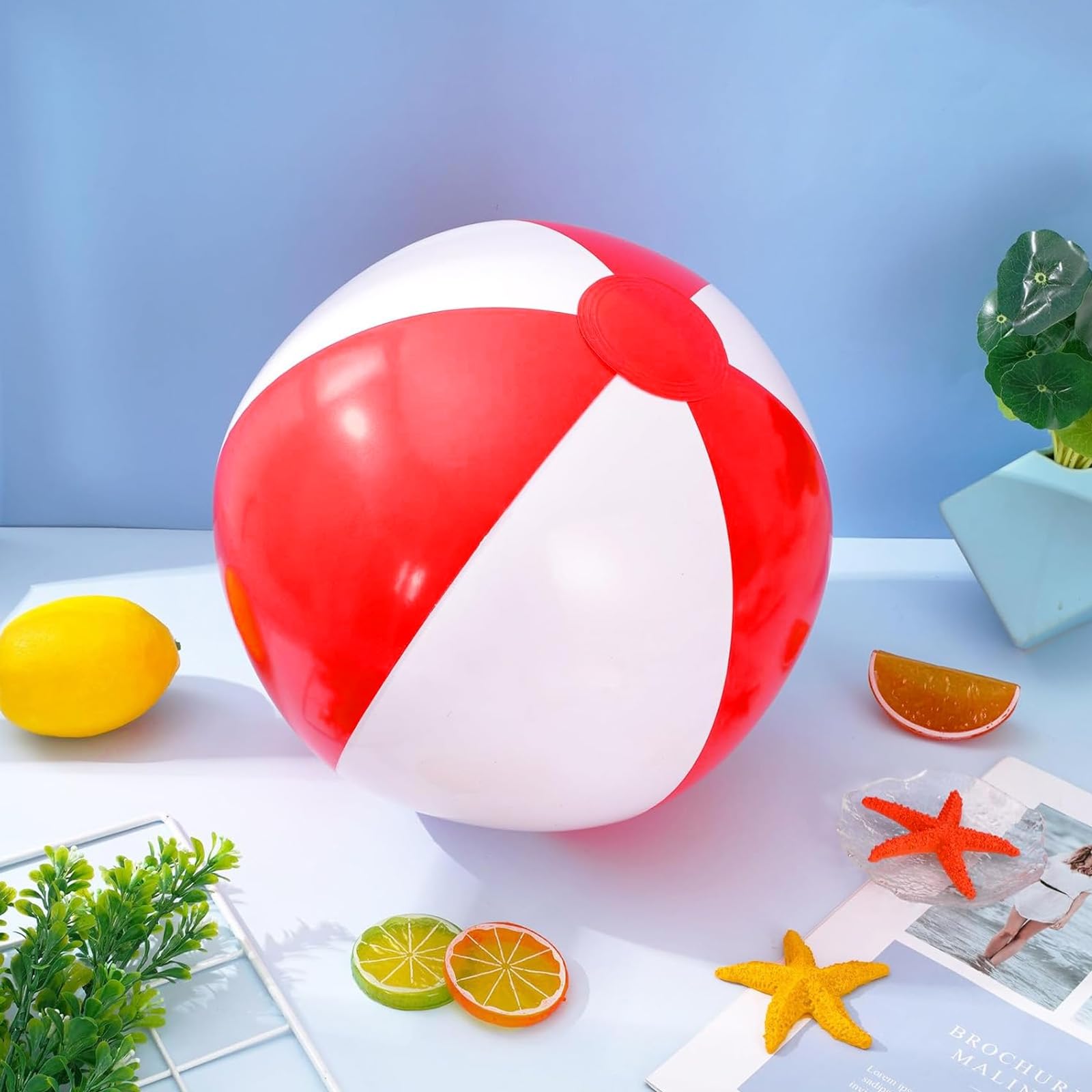 Whaline 16Pcs 16-Inch Red & White Inflatable Beach Balls - Premium PVC Pool Toys for Summer, Hawaiian Tropical Theme Party Decorations - Perfect for Beach Games, Water Play & Sand Activities - Fun Outdoor Party Accessories for Kids & Adults