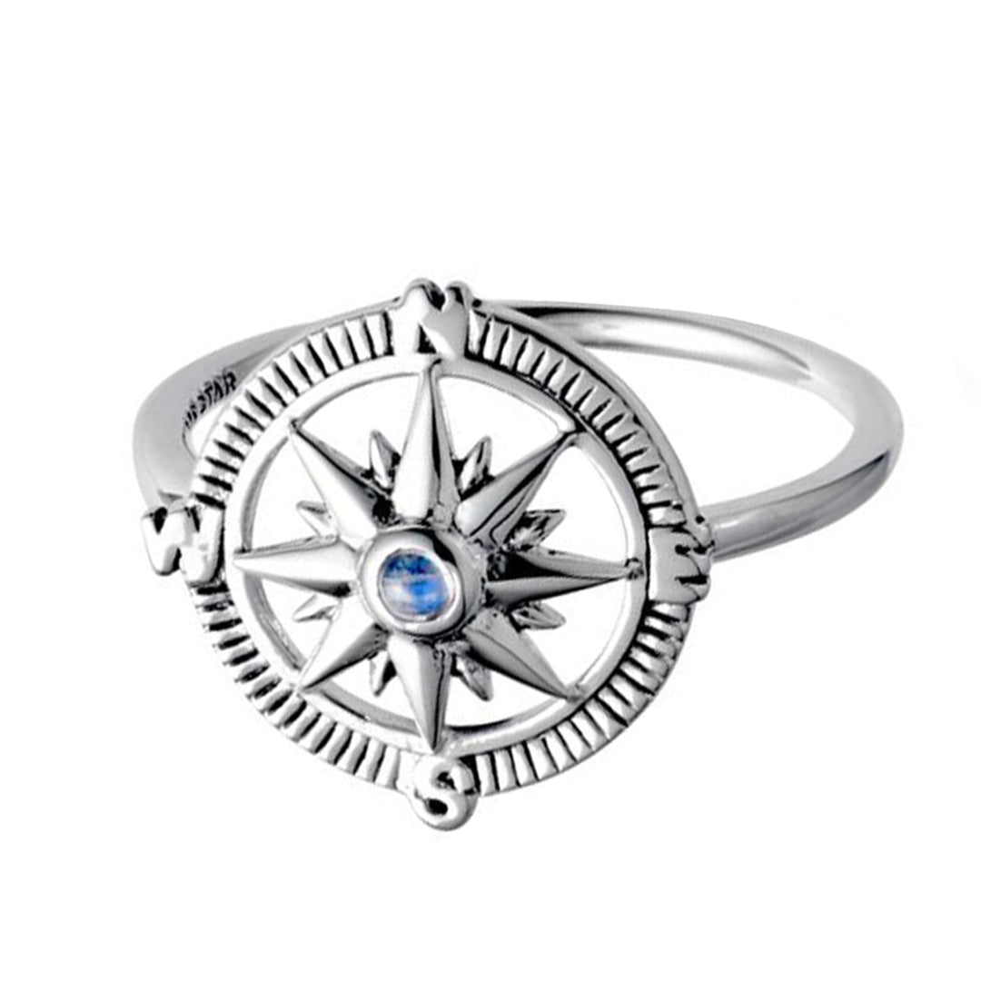 Guiding Light Compass Moonstone Ring - Elegant Silver Jewelry for Women | Perfect for Travel, Outdoor Adventures & Spiritual Healing