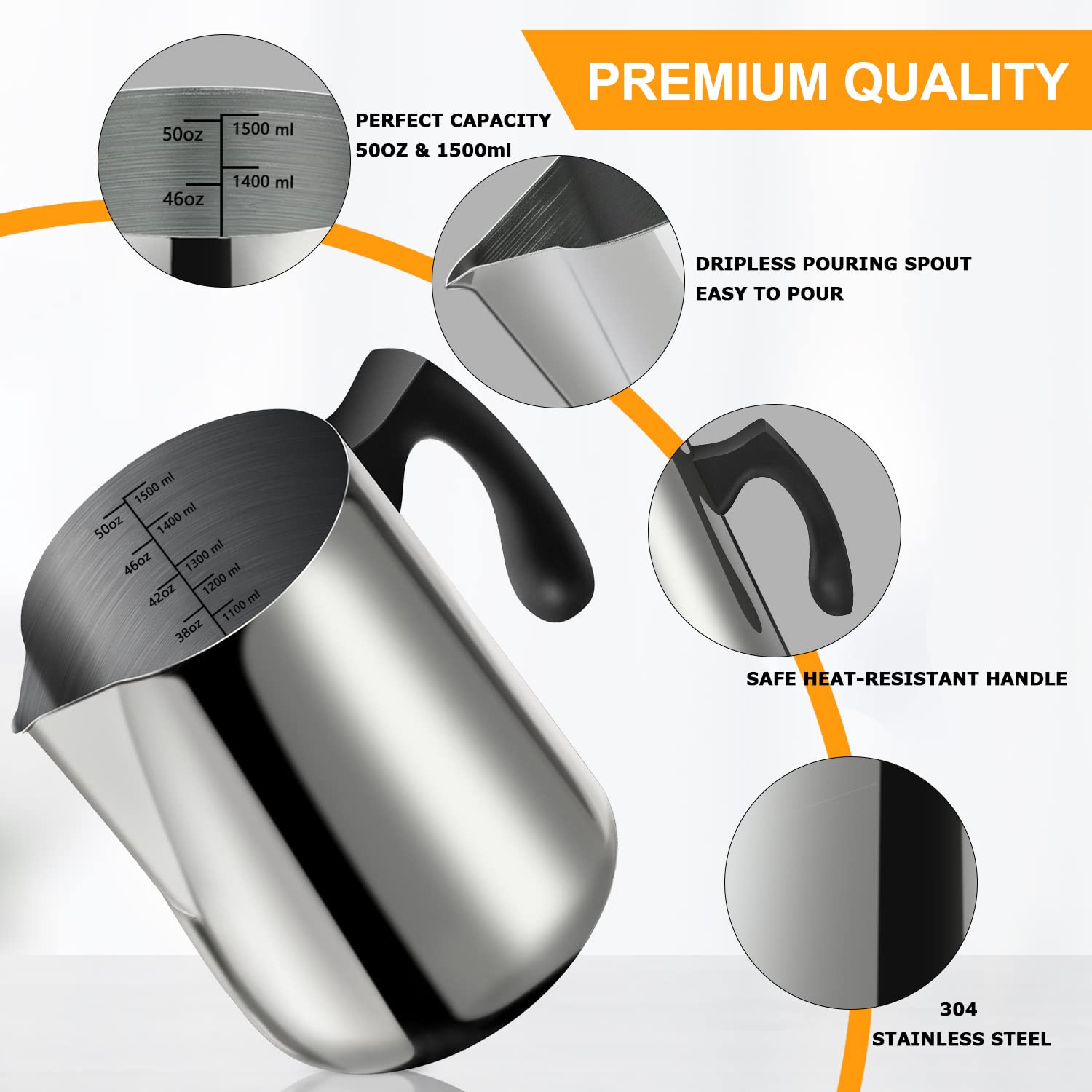 Premium 1500ML/50OZ Stainless Steel Candle Making Pouring Pot - 304 Heat-Resistant Pitcher with Dripless Spout & Ergonomic Handle for DIY Soy Wax, Beeswax & Candle Crafts - Perfect for Home Candle Making, Wax Melting & Gift Making Projects