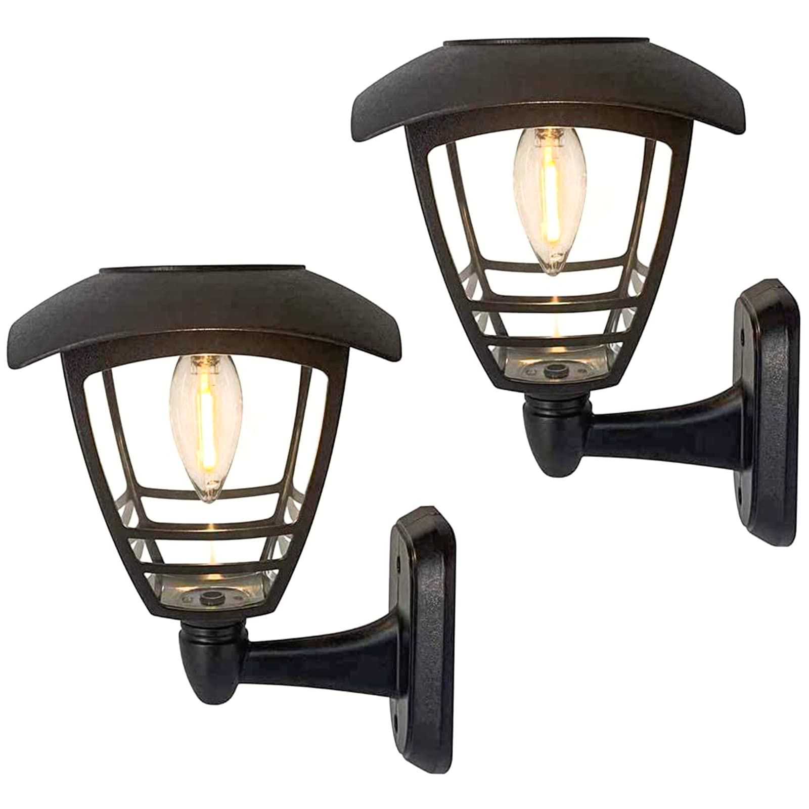 MAGGIFT 2 Pack Solar Powered Outdoor Wall Lantern - 10 Lumen LED Edison Bulb, Warm White Solar Lights with Wall Mount Kit, No Wiring Required - Perfect for Patio, Garden, Porch & Pathway Lighting