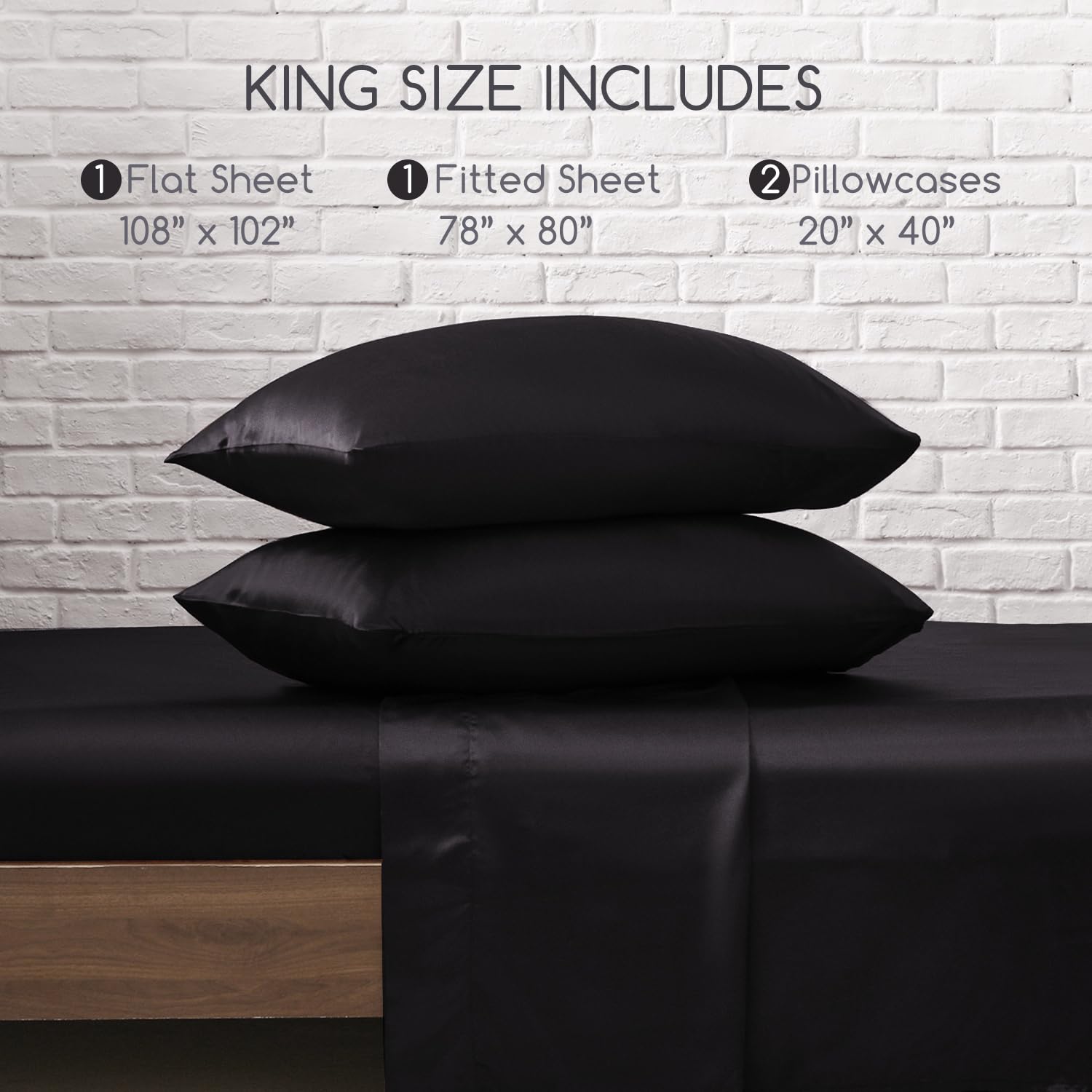 MR&HM Satin King Size Bed Sheets Set - 4 Piece Silky Soft Bedding with 15