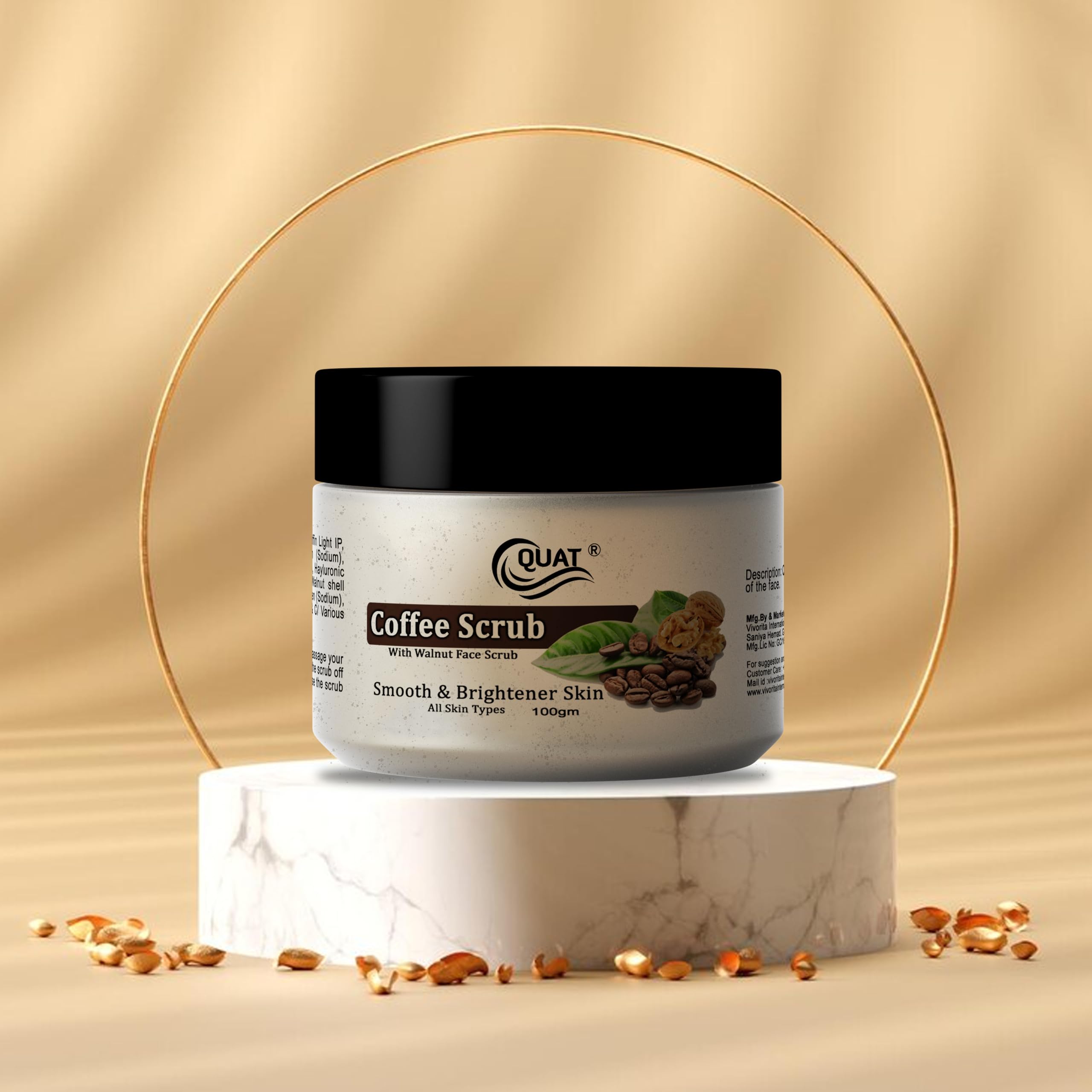 Quat Coffee Face Scrub for Glowing Skin - Exfoliating & Brightening Facial Cleanser for Women & Men - Natural Coffee Bean Scrub for Acne, Blackheads & Dull Skin - Perfect for Daily Skincare Routine & Spa Day