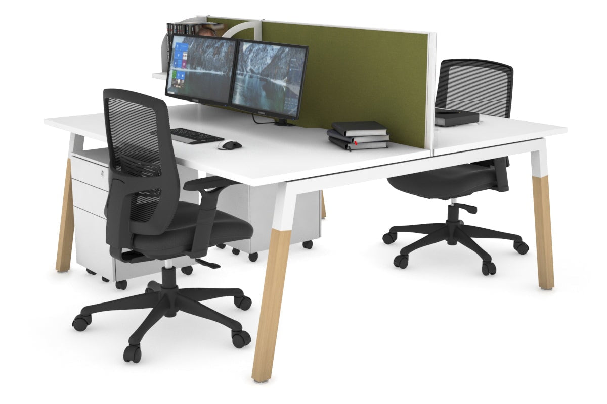 Quadro A Legs 2-Person Office Workstation with Wood Legs & Cross Beam - 1200L x 800W with Cable Management Scallop | Perfect for Shared Workspaces & Home Offices
