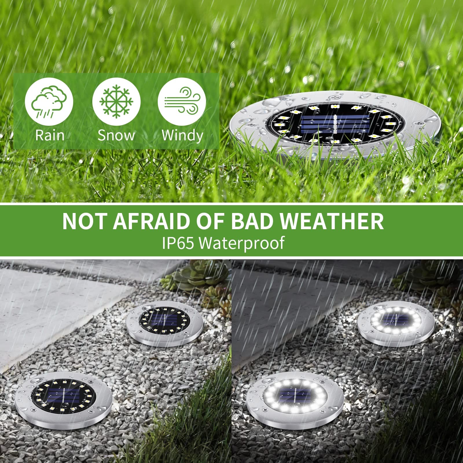 NFESOLAR 16 LED Solar Lights Outdoor Waterproof - Bright Solar Pathway Lights for Yard, Garden, Lawn, Walkway & Driveway (8 Pack White) - Perfect for Landscape Lighting & Nighttime Safety
