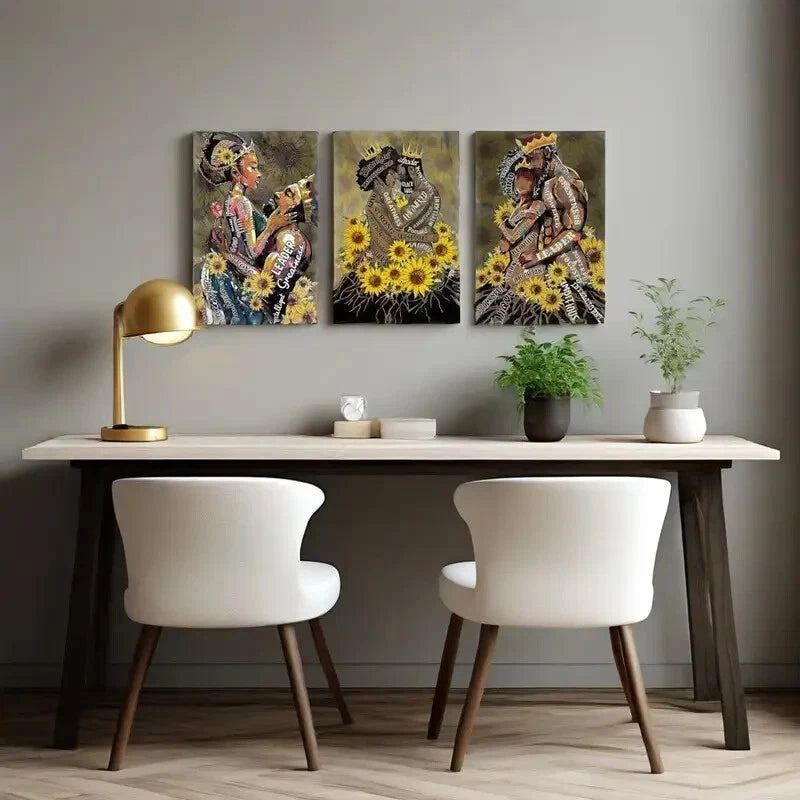 3-Piece Black Sunflower Metal Wall Art for Men & Couples - Ready to Hang Home Decor - Perfect for Bedroom, Living Room & Office Wall Decor