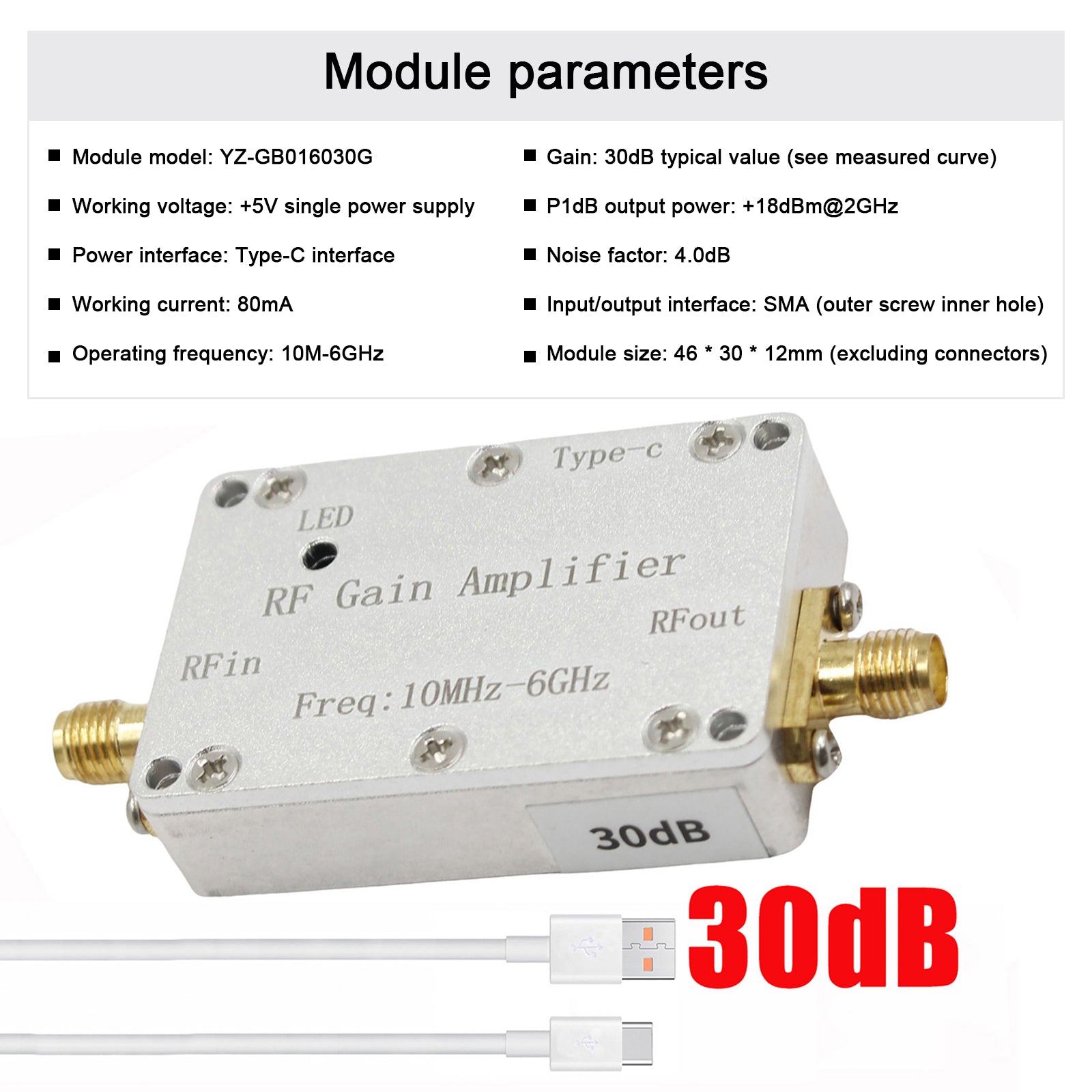 10M-6GHz RF Amplifier - 10dB/20dB/30dB/40dB High Gain Driver Receiver - Signal Booster for Ham Radio, Wireless Communication & Antenna Systems