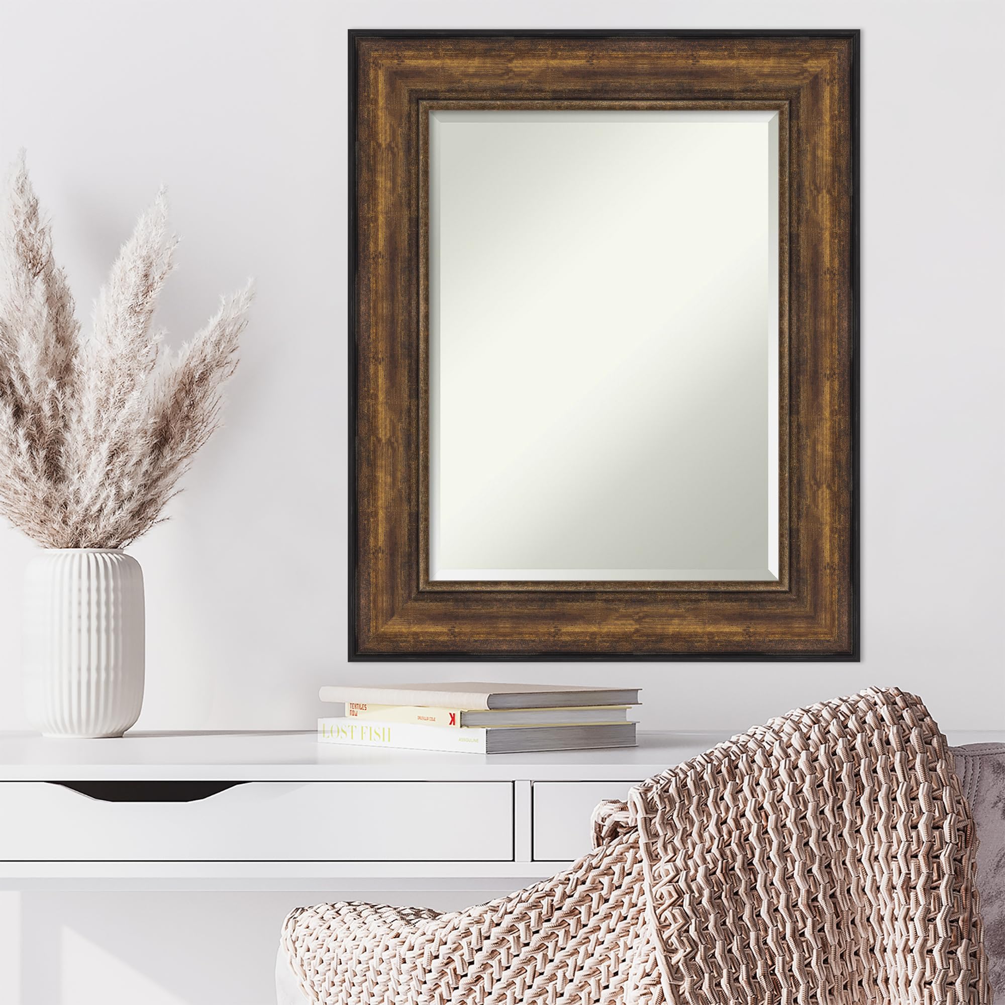 Amanti Art 32x26 Inch Bronze Wall Mirror - Traditional Rectangle Bathroom & Living Room Decor with Beveled Edge, Hangs Horizontally or Vertically - Perfect for Bedroom, Entryway, and Hallway Décor