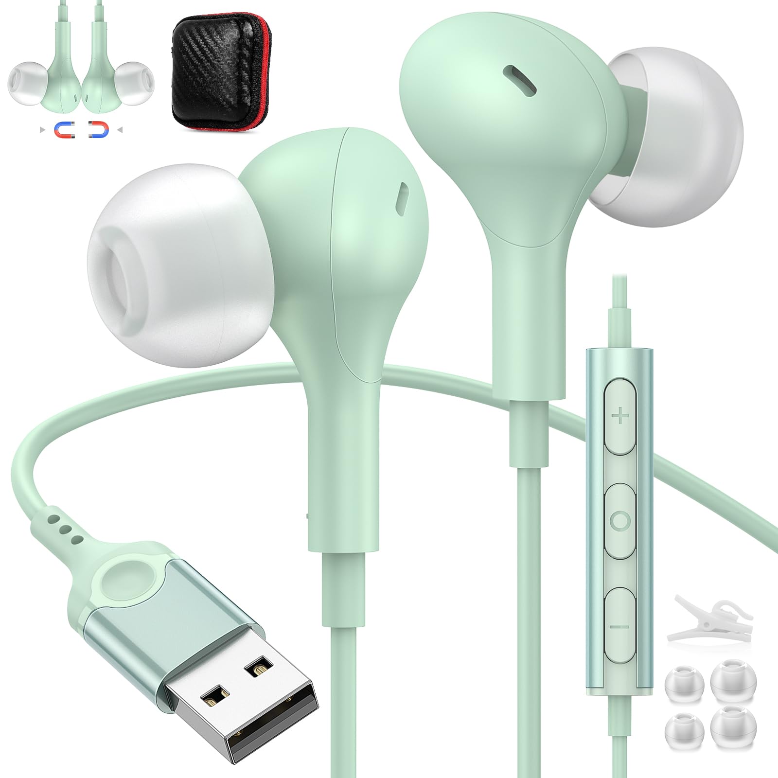 USB Computer Headset with Microphone - 7.5FT Cord Magnetic in-Ear Earbuds, Audio Control & Mute Function for PC Laptop Desktop - Perfect for Office Work, Live Streaming, Gaming & Online Meetings