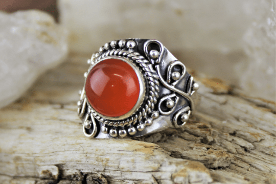Natural Carnelian Gemstone Ring for Women - Size 8 Adjustable Sterling Silver Band - Perfect for Healing, Meditation & Spiritual Jewelry Gifts