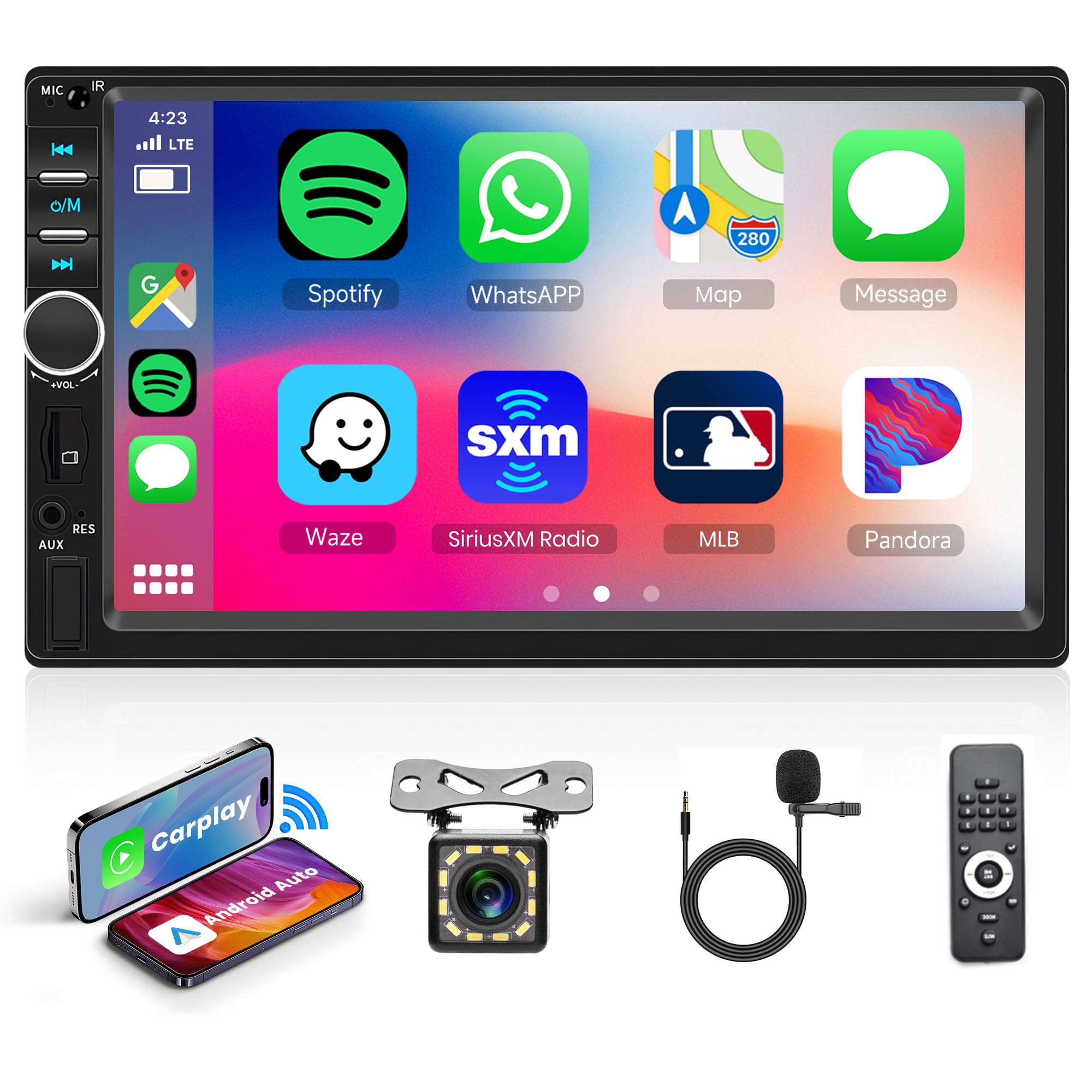 Rimoody 7 Inch Double Din Car Stereo with Apple CarPlay & Android Auto - 2 Din Touch Screen Car Radio with Mirror Link, Bluetooth, FM, HD Backup Camera, Fast Charging, Dual USB & AUX - Perfect for Road Trips & Daily Commutes