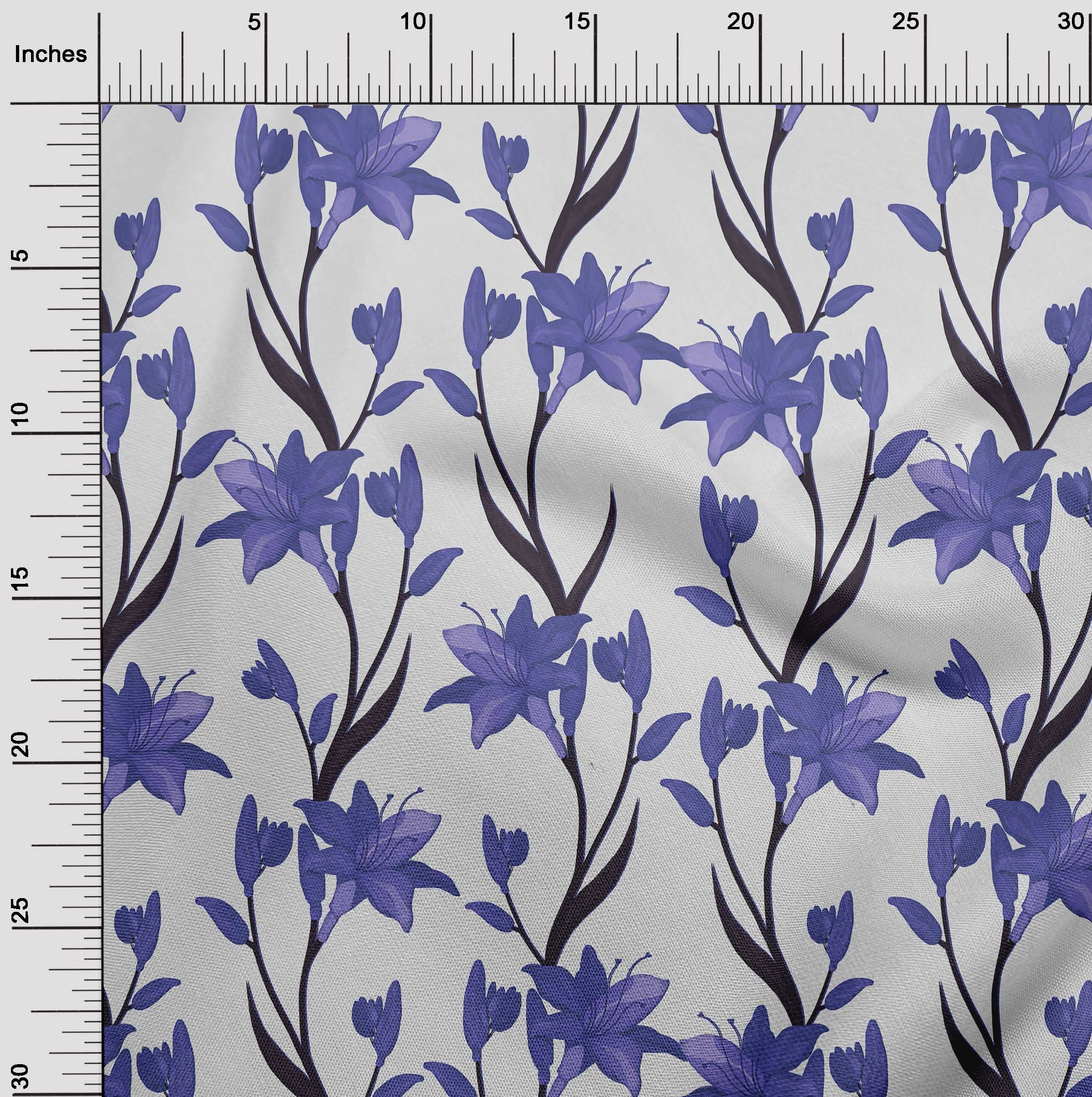 oneOone Cotton Poplin Violet Floral Retro Fabric - 56 Inch Wide Printed DIY Sewing Material for Clothing, Dresses & Home Decor | Premium by The Yard Sewing Supplies