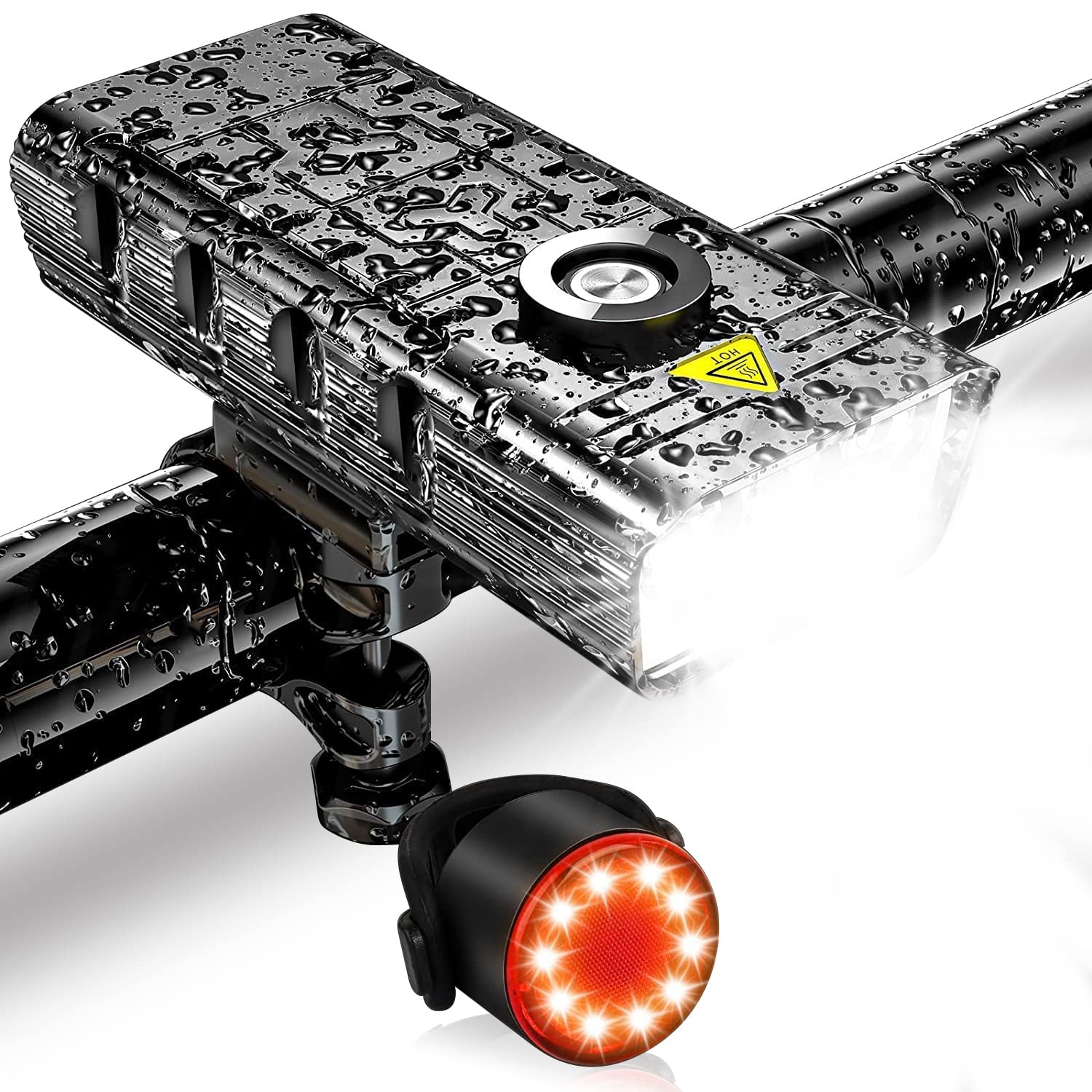 2023 Upgraded 9000 Lumen Super Bright USB Rechargeable Bike Light Set - 5 LED Bicycle Headlight & Taillight with 10 Modes, 24+ Hour Runtime, 360° Rotation & Waterproof Design - Perfect for Night Riding, Commuting & Mountain Biking