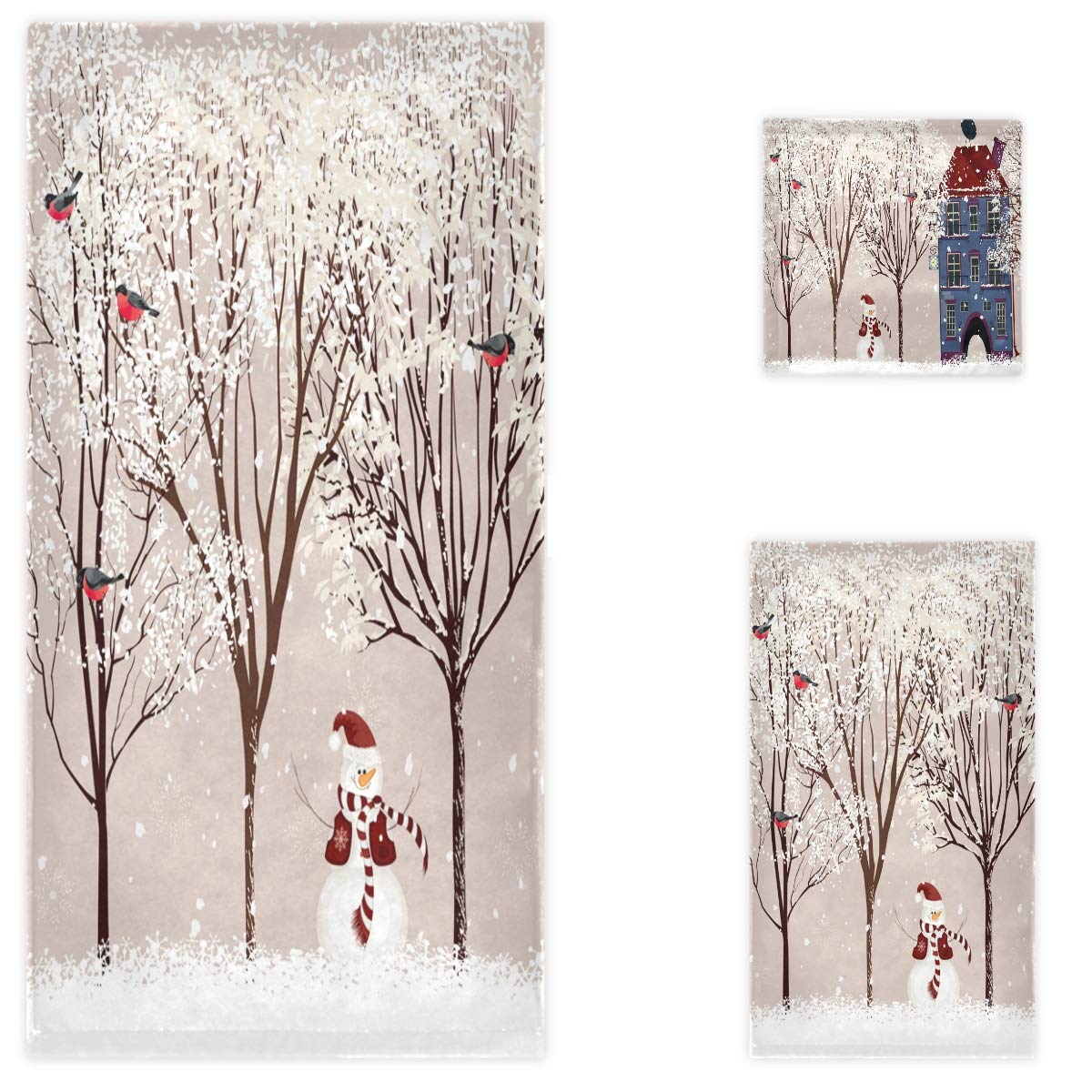 Snowman & Cardinals Christmas Decor Set - 3-Piece Soft Winter Themed Towels (Bath, Hand, Washcloth) for Holiday Home, Bathroom, Hotel, Gym, Spa & Beach Decorations