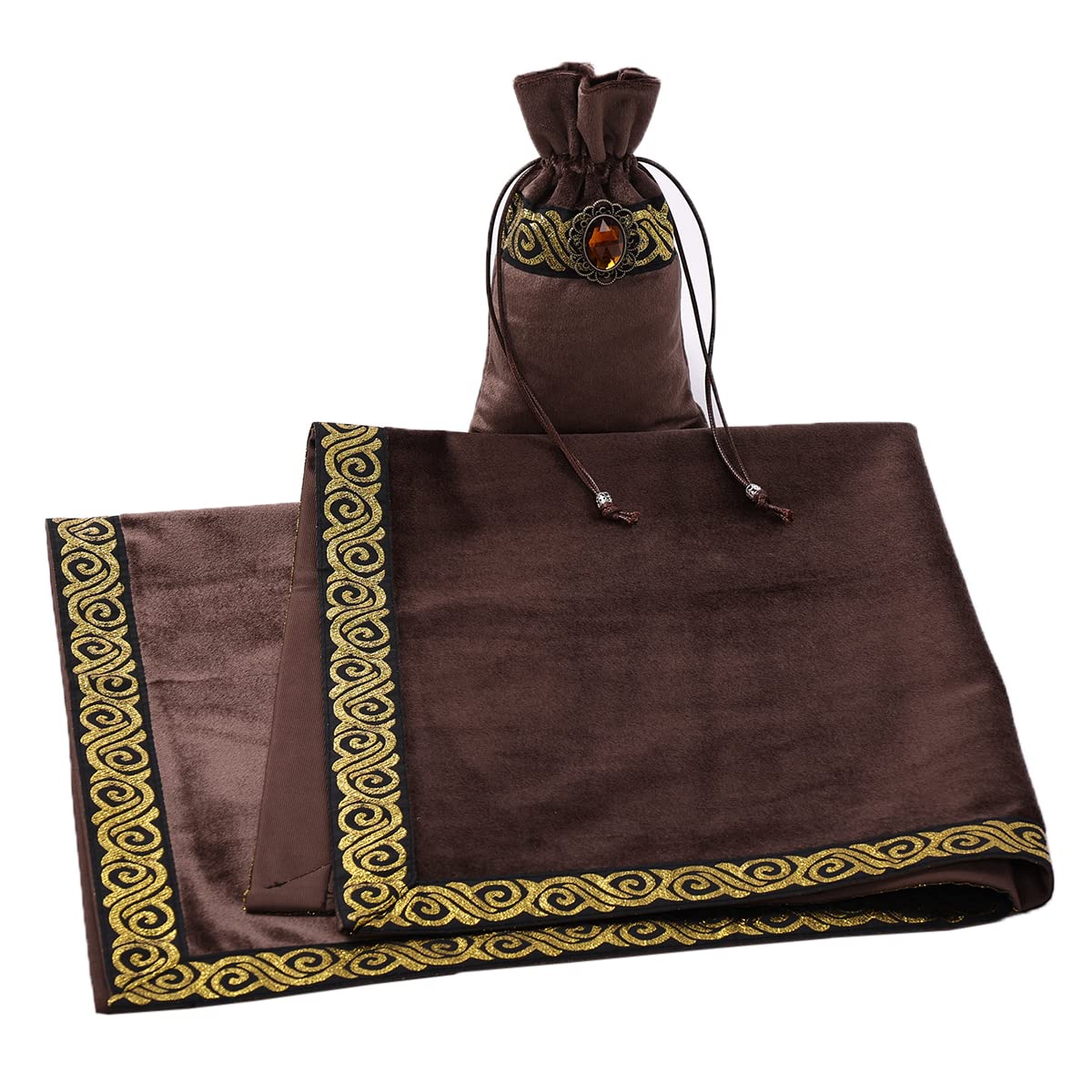 BLESSUME Wicca Altar Cloth - 24.4 x 24.4 Inch Square Tarot Reading Table Cover with Card Pouch (Coffee) - Perfect for Divination, Witchcraft Rituals & Spiritual Ceremonies