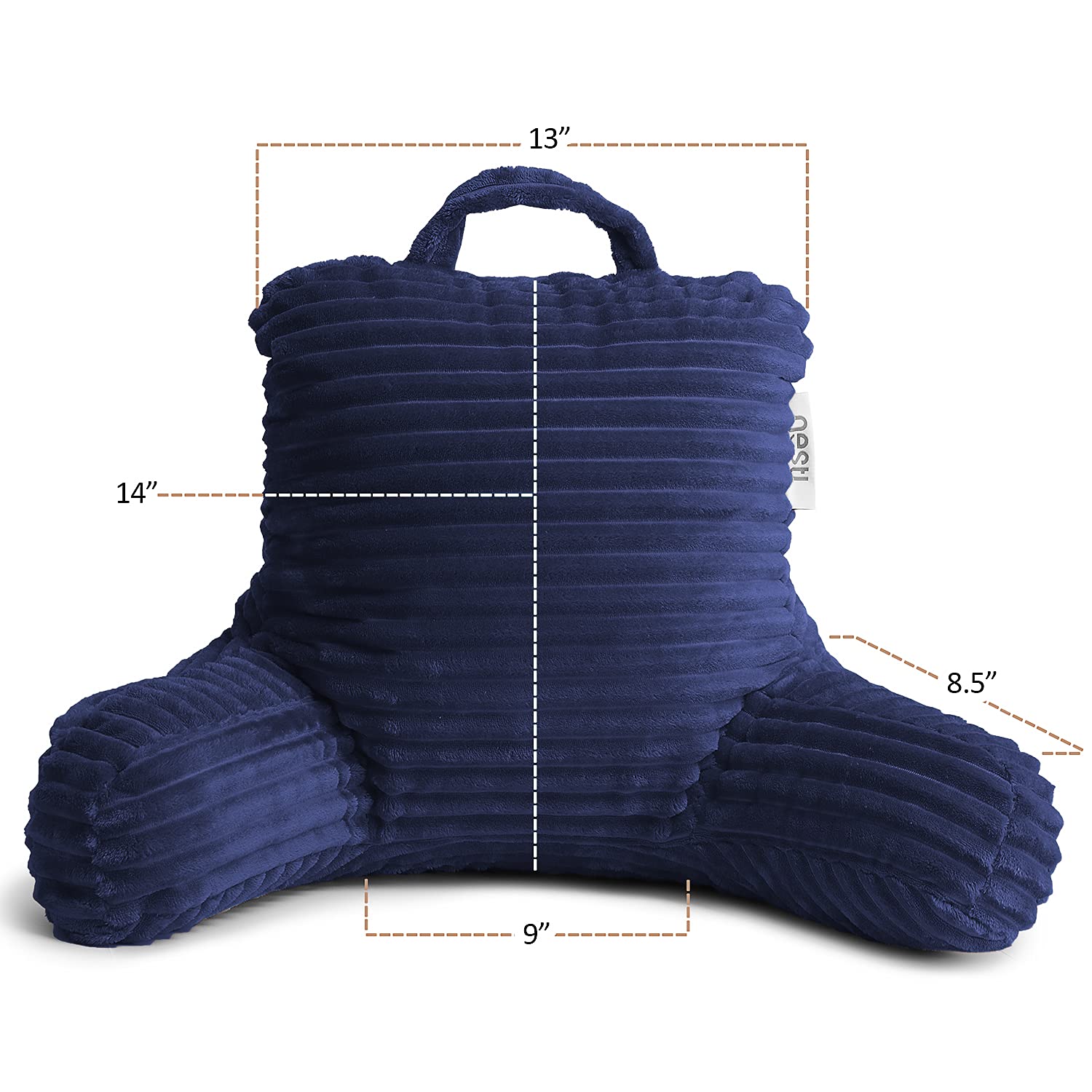 Clara Clark Kids Reading Pillow with Arms & Pockets - Soft Plush Back Support Pillow for Sitting Up in Bed, Shredded Foam Bed Chair - Perfect for Reading, Watching TV, or Gaming (Navy Blue)
