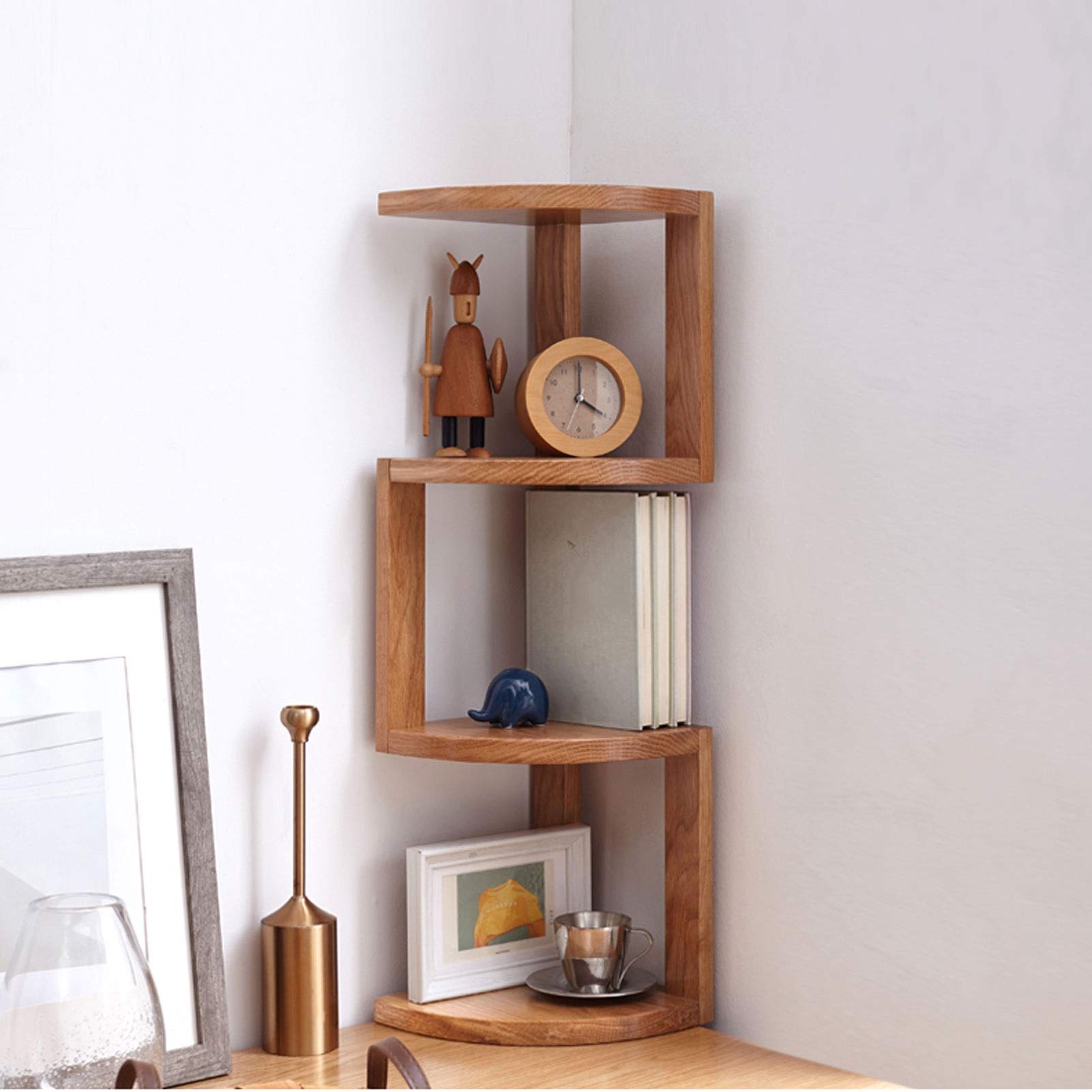 Corner Bookshelf - Floor to Ceiling Bookcase with Storage, Wall Mounted or Desktop, Brown - Perfect for Office, Bedroom & Living Room Organization & Display
