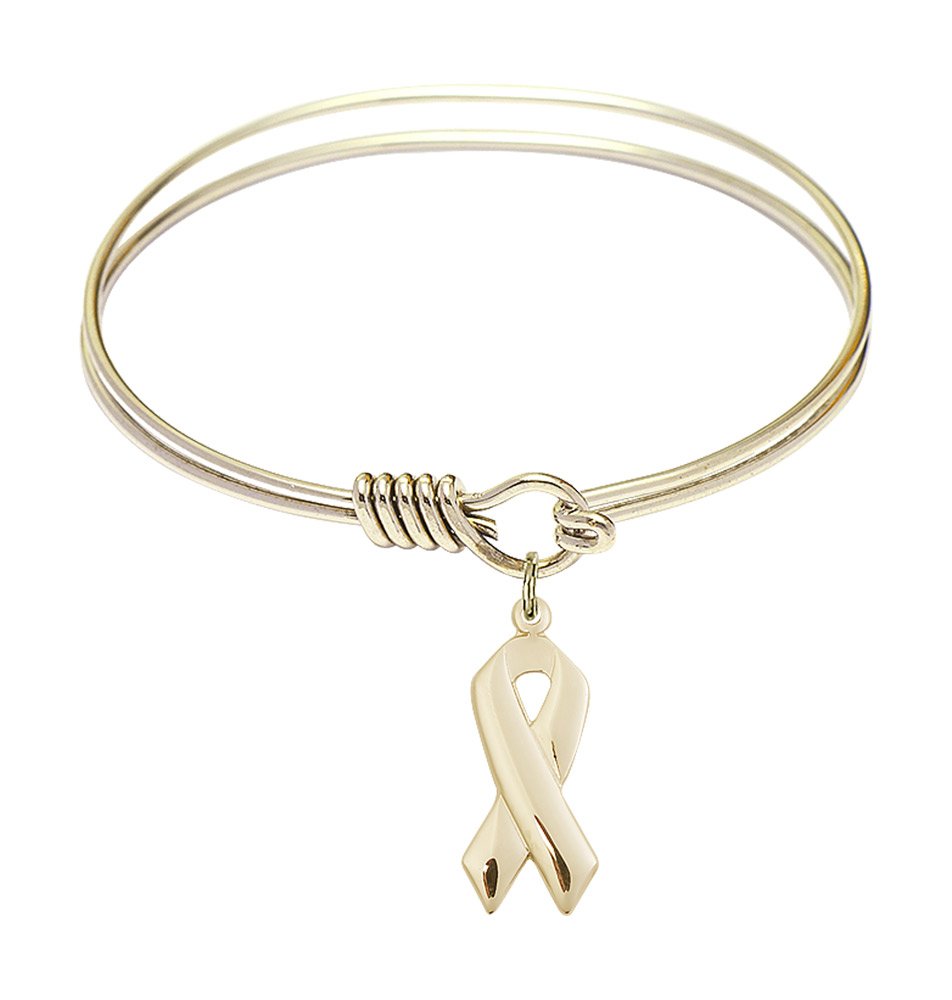 F A Dumont 6 1/4 Inch Round Eye Hook Bangle Bracelet with Cancer Awareness Charm - Elegant Jewelry for Women, Zodiac Gift for Cancer Sign, Perfect for Awareness Events & Everyday Wear