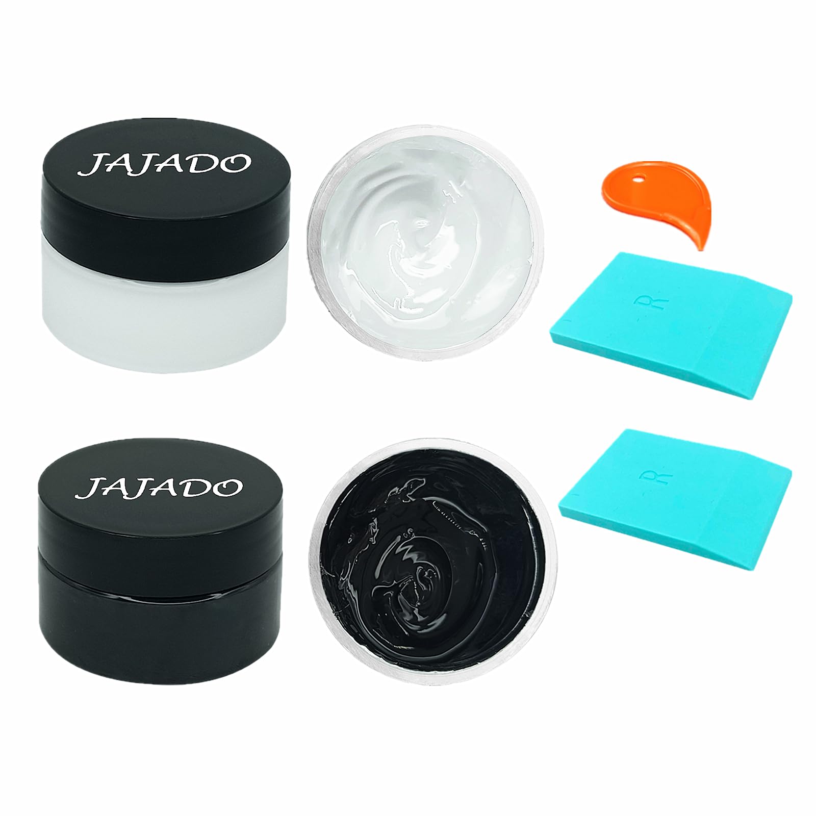 JAJADO 2 Jars Black & White Chalk Paste Paint with 2 Mini Squeegees - 1.7Oz Reusable Silk Screen Stencils for DIY Crafts, Fabric Painting on T-Shirts & Wood - Perfect for Home Decor, Scrapbooking & Custom Apparel Projects