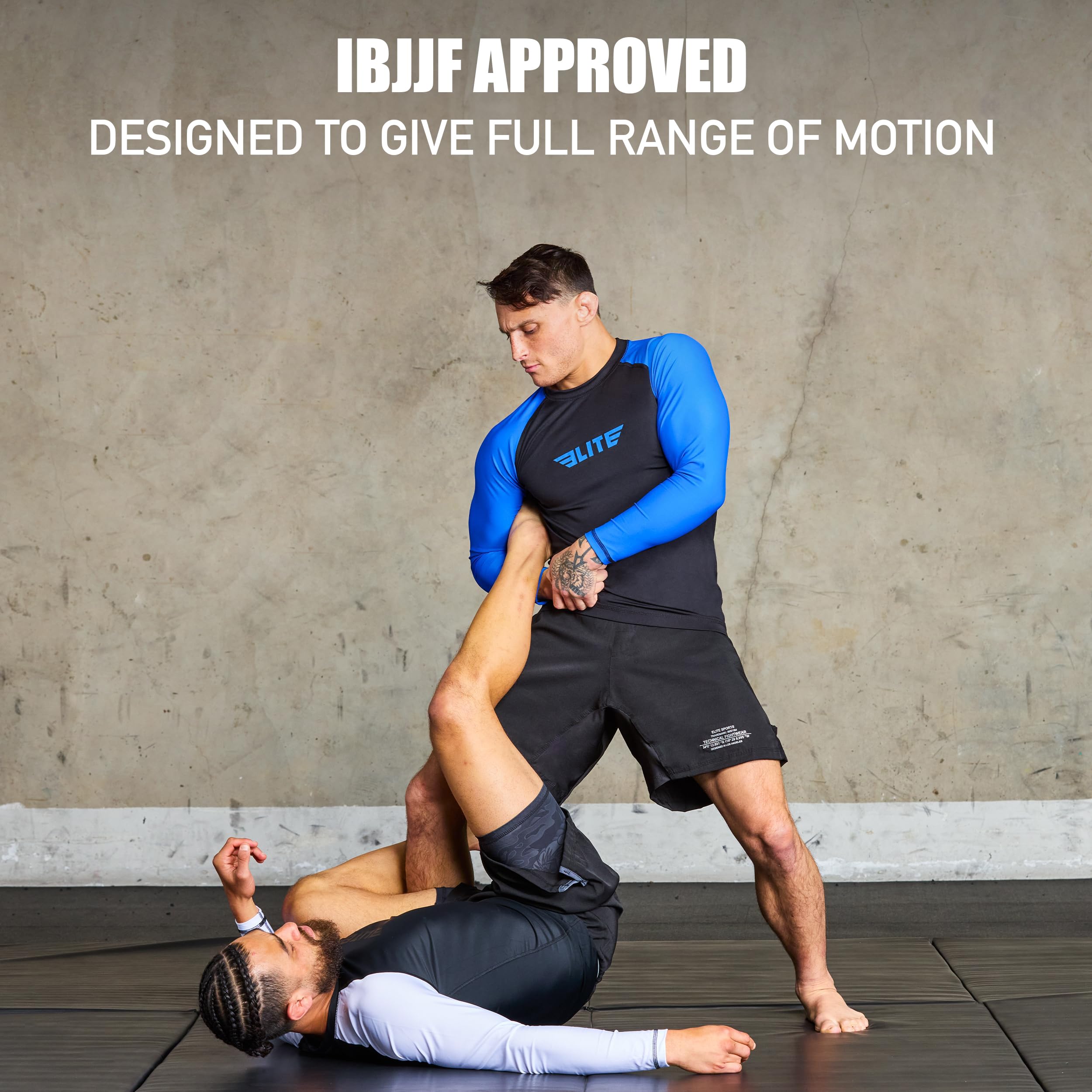 Elite Sports Men's Jiu Jitsu BJJ Rash Guard - Long Sleeve Compression Shirt for MMA, No-Gi Training & Brazilian Jiu-Jitsu - Moisture Wicking & UV Protection for Grappling, Wrestling & Combat Sports