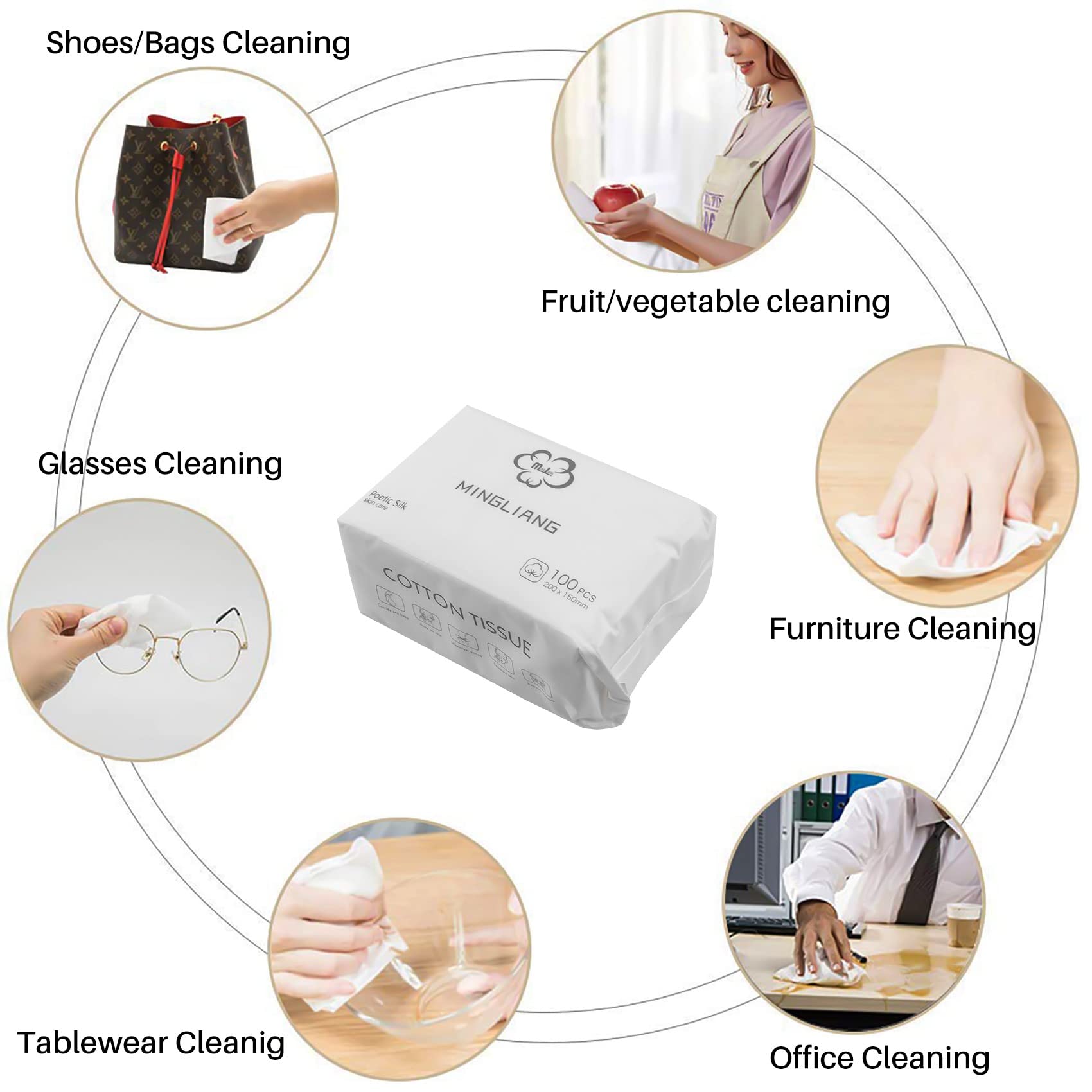 100PCS Disposable Cotton Wash Towels - Soft & Absorbent Cleaning Wipes for Face, Hands & Baby Care - Ideal for Travel, Gym & Home Use