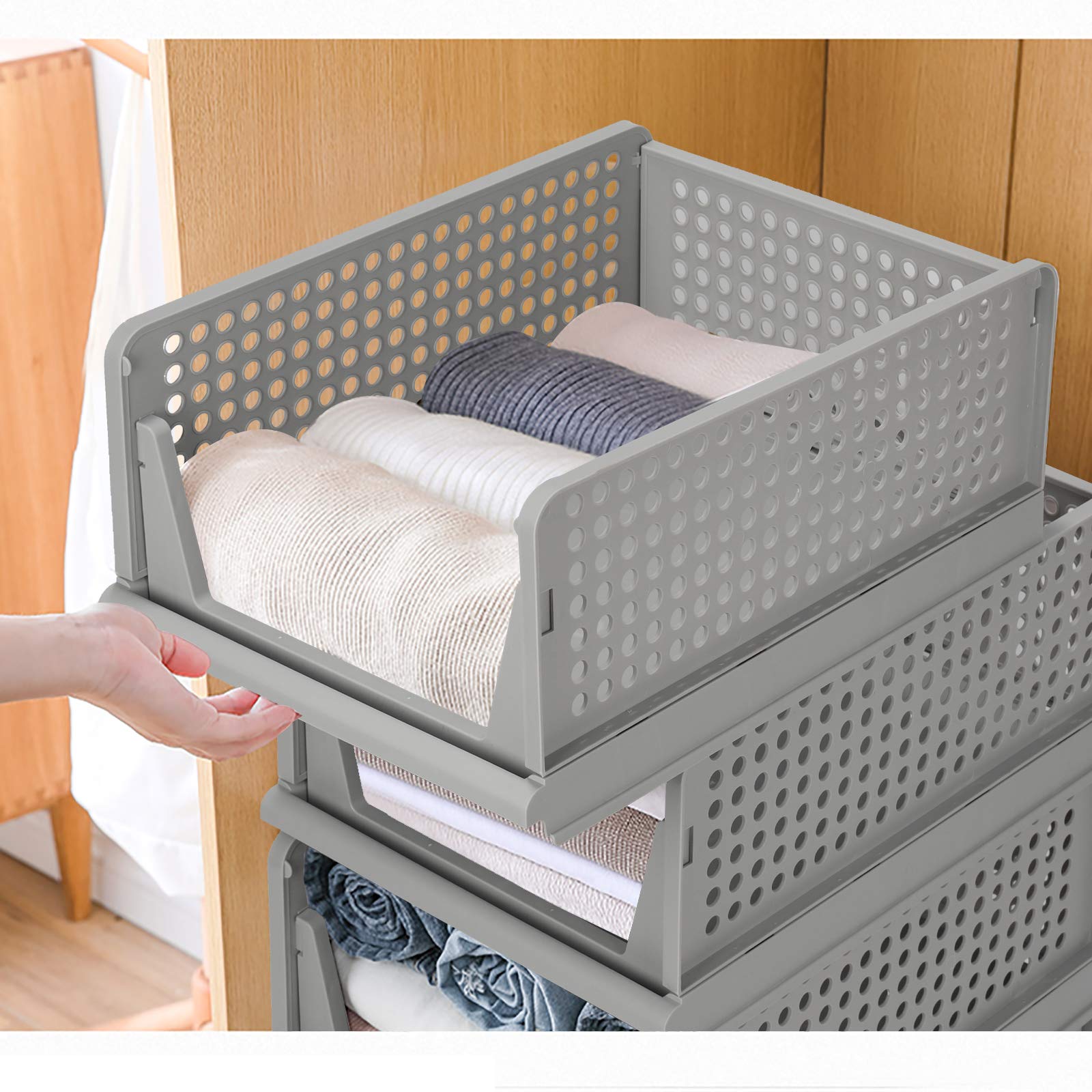 4-Pack Folding Wardrobe Storage Boxes - Plastic Drawer Organizers with Dividers, Stackable Shelf Baskets for Clothes & Toys - Space Saving Closet & Laundry Organization for Bedroom, Office & Home Storage Solutions