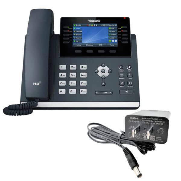 Yealink T46U IP Phone with Power Adapter - HD VoIP Business Phone for Office & Remote Work - Ideal for Call Centers, Home Offices & Conference Rooms