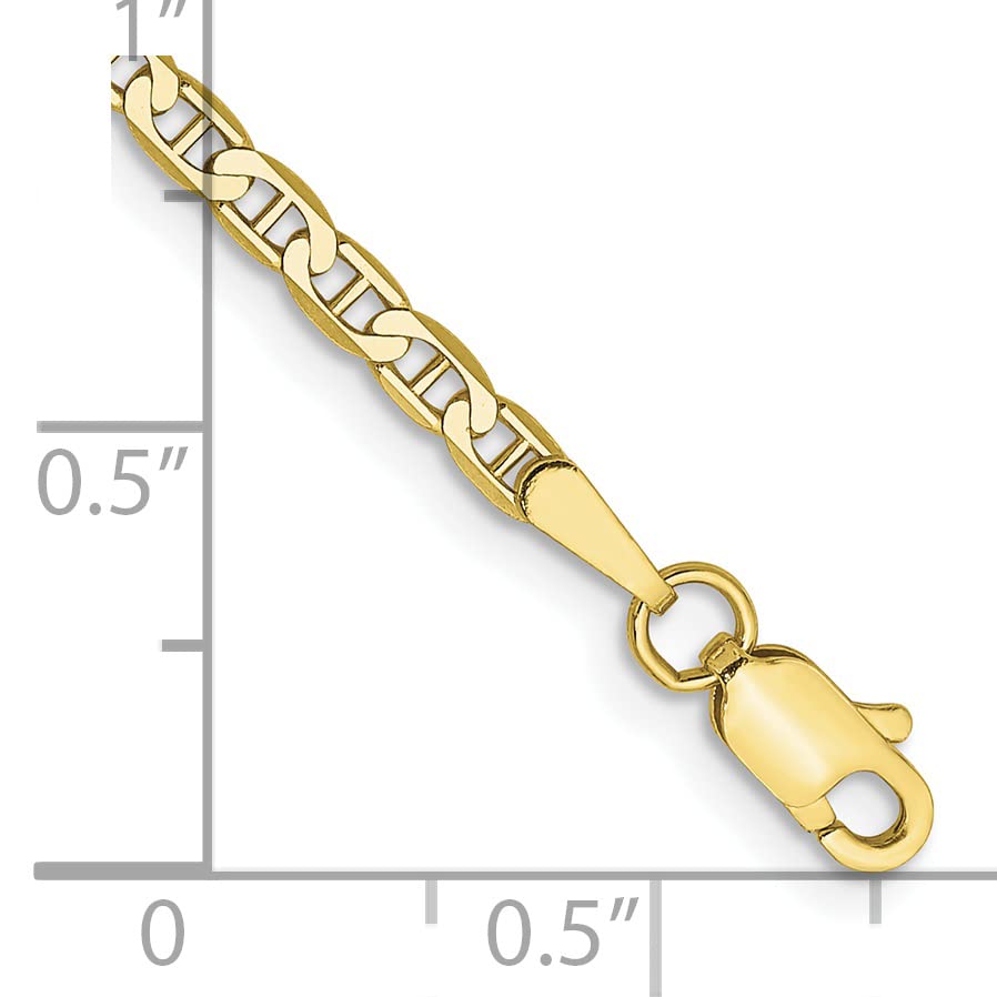 10k Yellow Gold Flat Anchor Chain Anklet - 2.4mm Solid Gold Ankle Bracelet for Women (7.0