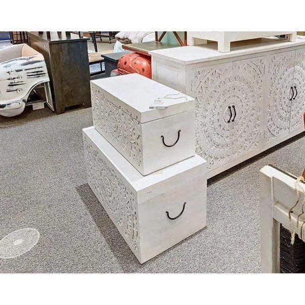2-Piece Set of White Rectangular Storage Trunks - Perfect for Home Organization, Closet Storage & Travel Luggage