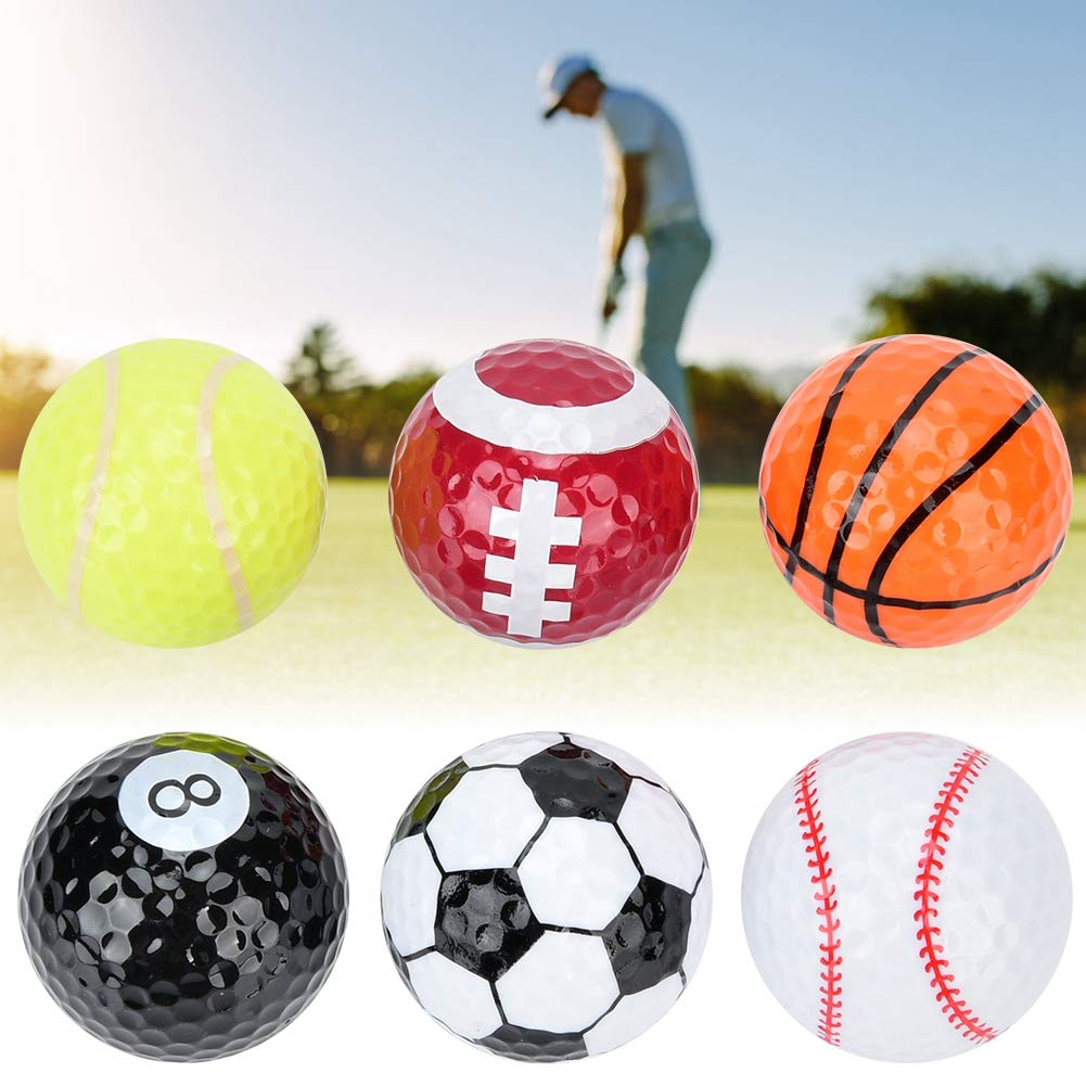 6-Piece Novelty Golf Training Balls Set - Unique Pattern Multicolor Practice Balls with Basketball, Baseball, Tennis & Billiard Shapes for Men, Women & Kids - Perfect for Backyard Practice, Driving Range & Golf Gifts
