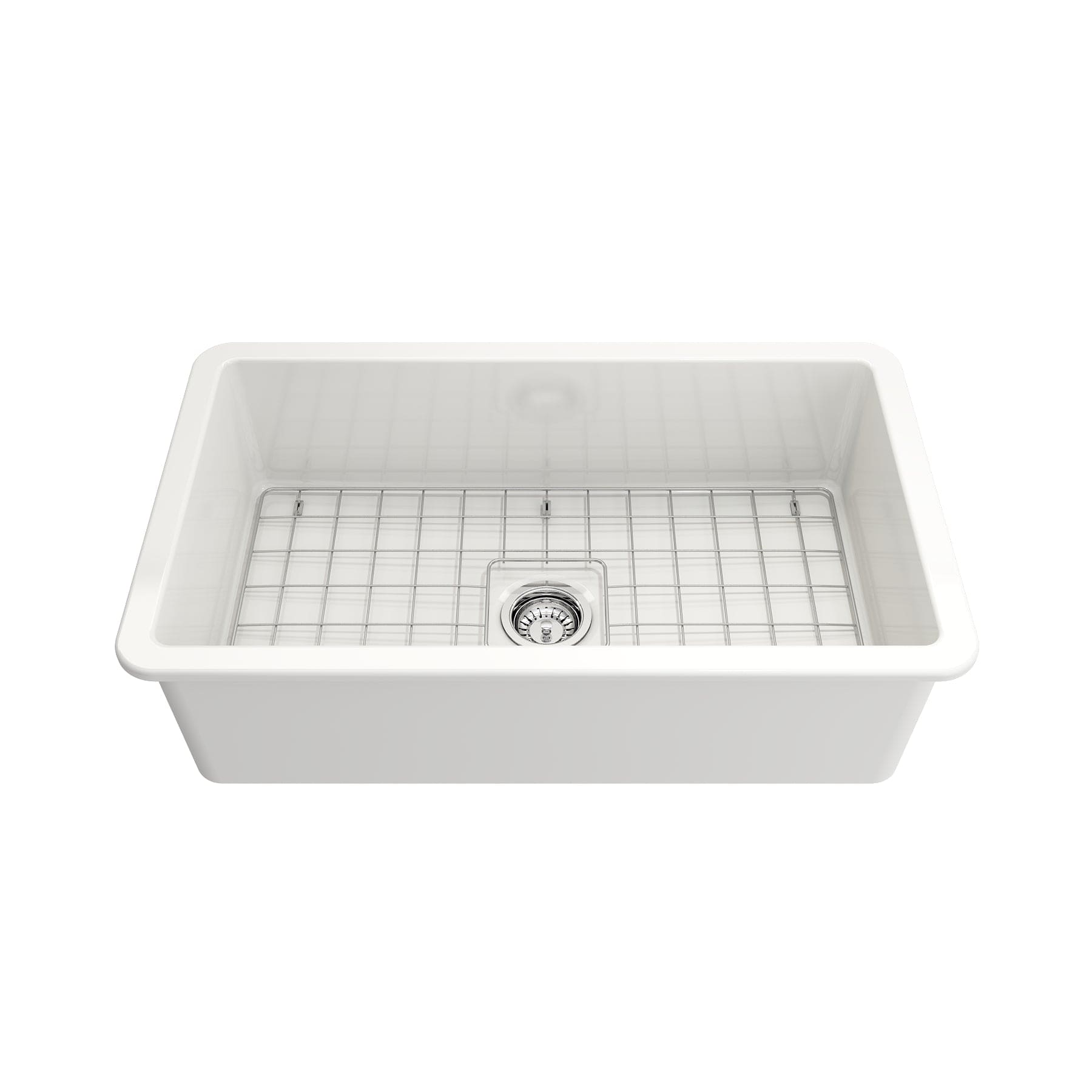 BOCCHI SOTTO 32 Inch Fireclay Modern Undermount Single Bowl Kitchen Sink with Protective Bottom Grid & Strainer - Perfect for Contemporary Kitchens, Dishwashing & Food Prep