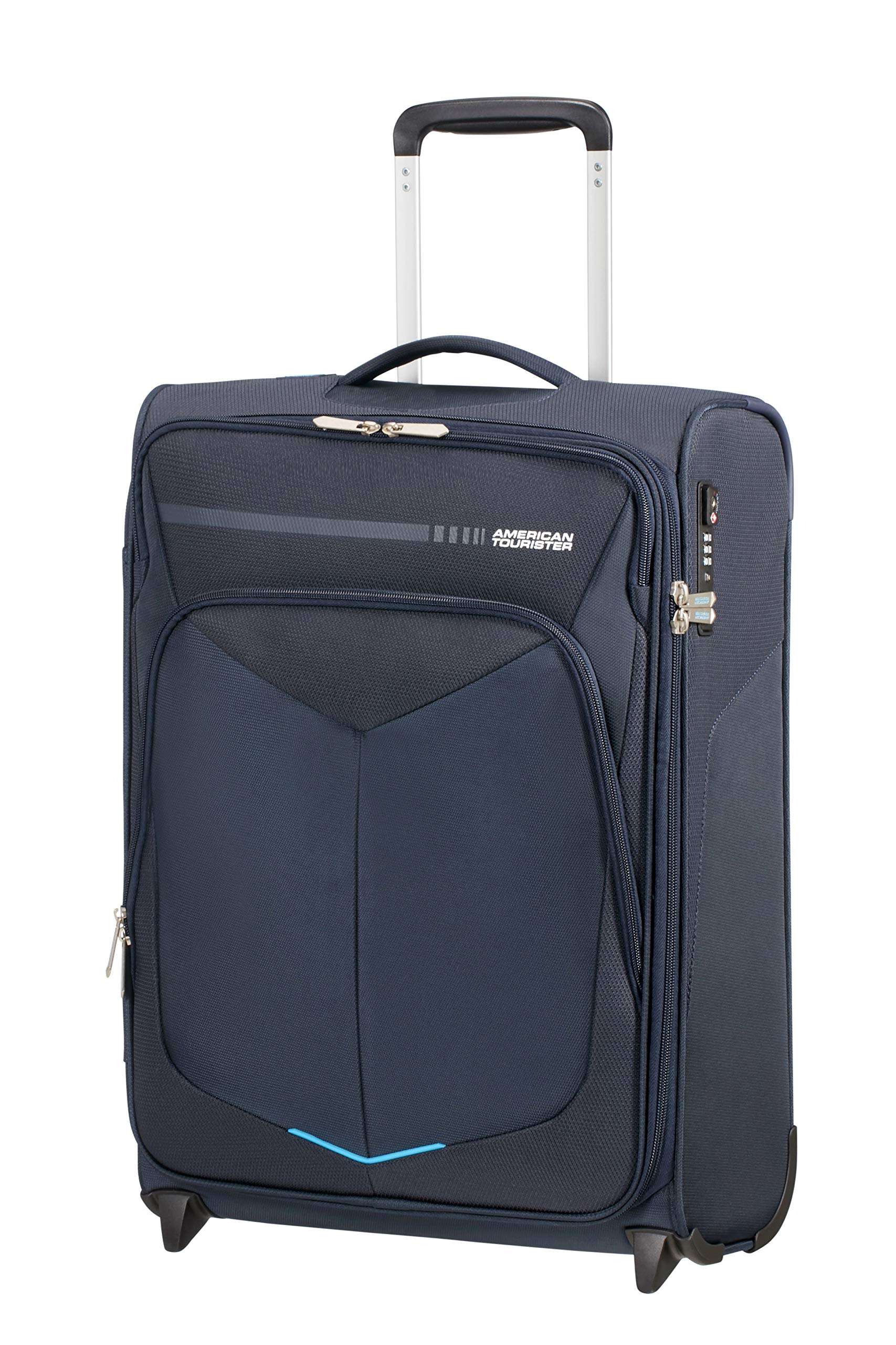 American Tourister Summerfunk 21.6 Inch Carry On Luggage - 42L Navy Blue Spinner Suitcase for Travel, Business Trips & Weekend Getaways