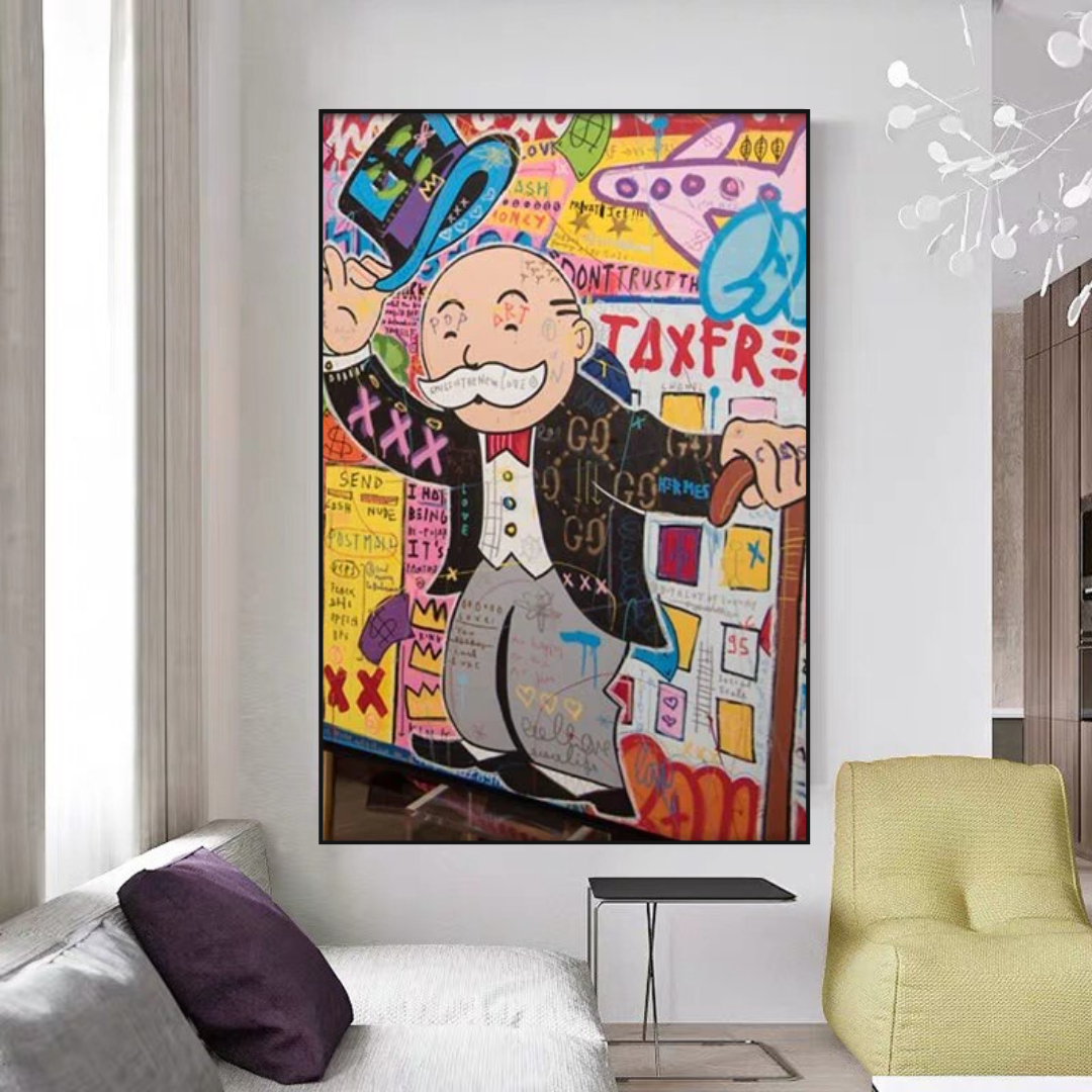 Alec Monopoly Canvas Wall Art Decor - Modern Pop Art Painting for Home & Office - Perfect for Living Room, Bedroom, and Office Wall Decor