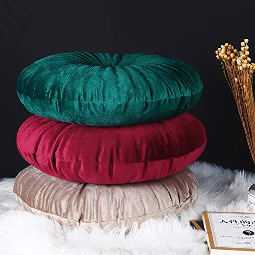 Luxury Round Pumpkin Decorative Pillows for Couch, Sofa & Bed - Green Velvet Throw Pillows for Living Room, Bedroom - Perfect for Fall Decor, Thanksgiving & Cozy Home Accents