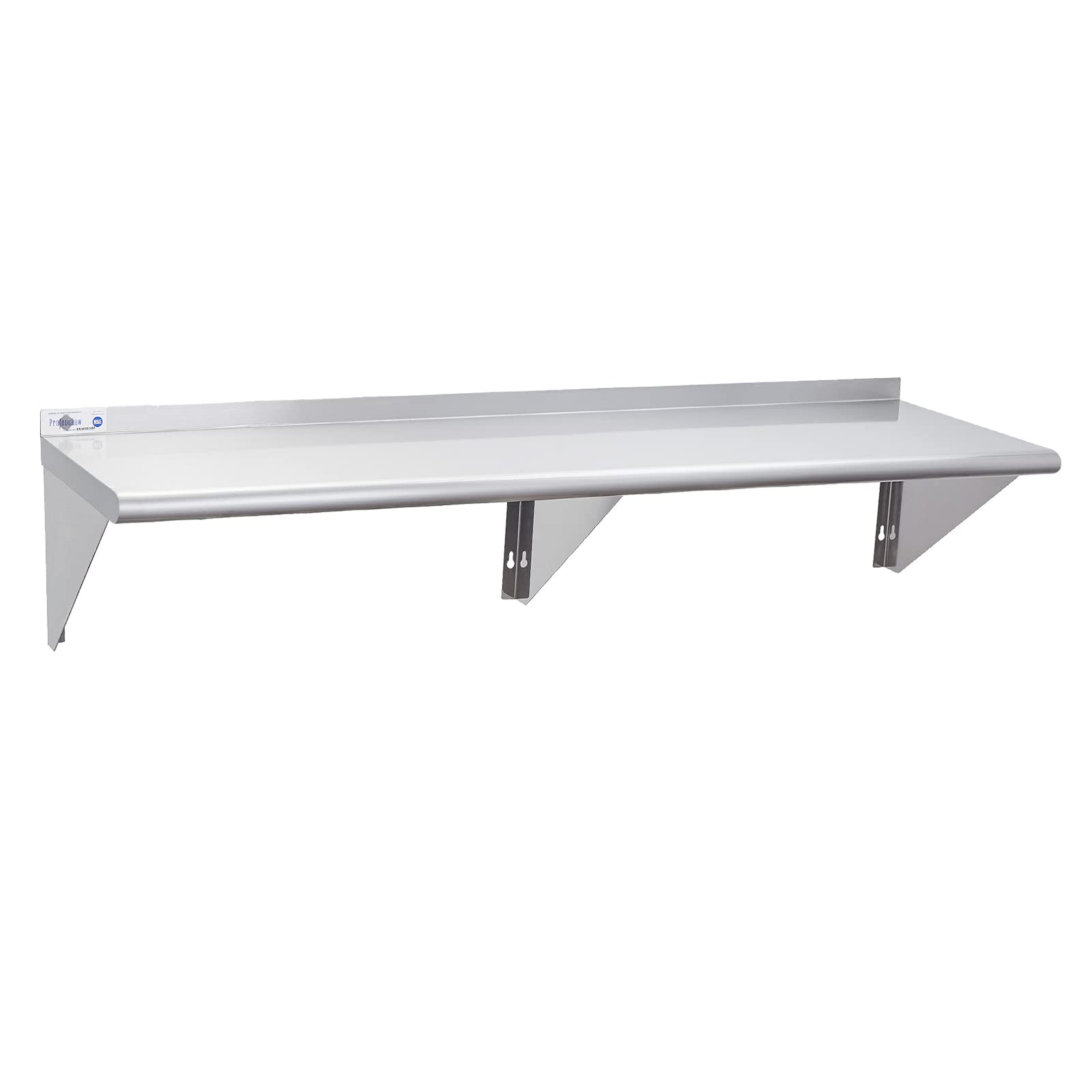 NSF Certified 14” x 60” Stainless Steel Commercial Shelving - 400 lb Capacity Wall Mounted Metal Shelf with Backsplash & 2 Brackets for Restaurant, Bar, Kitchen, Garage & Utility Room - Heavy Duty Storage for Food Service, Home Organization & Workshop Use