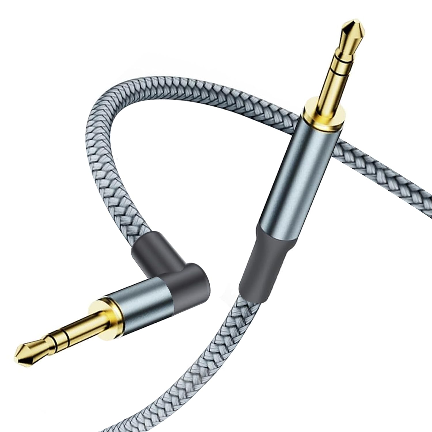3.5mm to 3.5mm Aux Cable 1.2M - 90 Degree Nylon Braided Male to Male Stereo Audio Cable | Hi-Fi TRS Auxiliary Cord Compatible with iPhone, Car, Speaker, iPod, iPad, Sony, Echo Dot, Beats | Perfect for Car Audio, Home Theater & Portable Devices