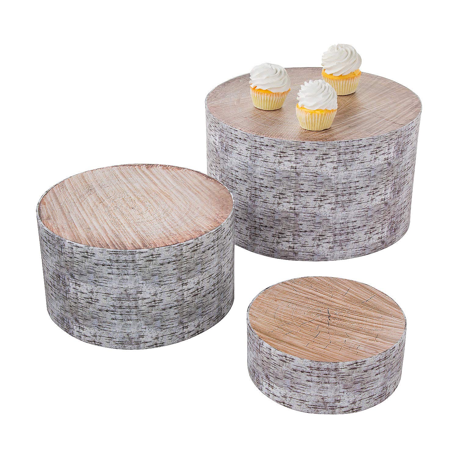 Fun Express Tree Stump Treat Stands - Set of 3 Rustic Wooden Snack Holders for VBS Vacation Bible School, Birthday Party, Baby Shower, and Classroom Decor Supplies