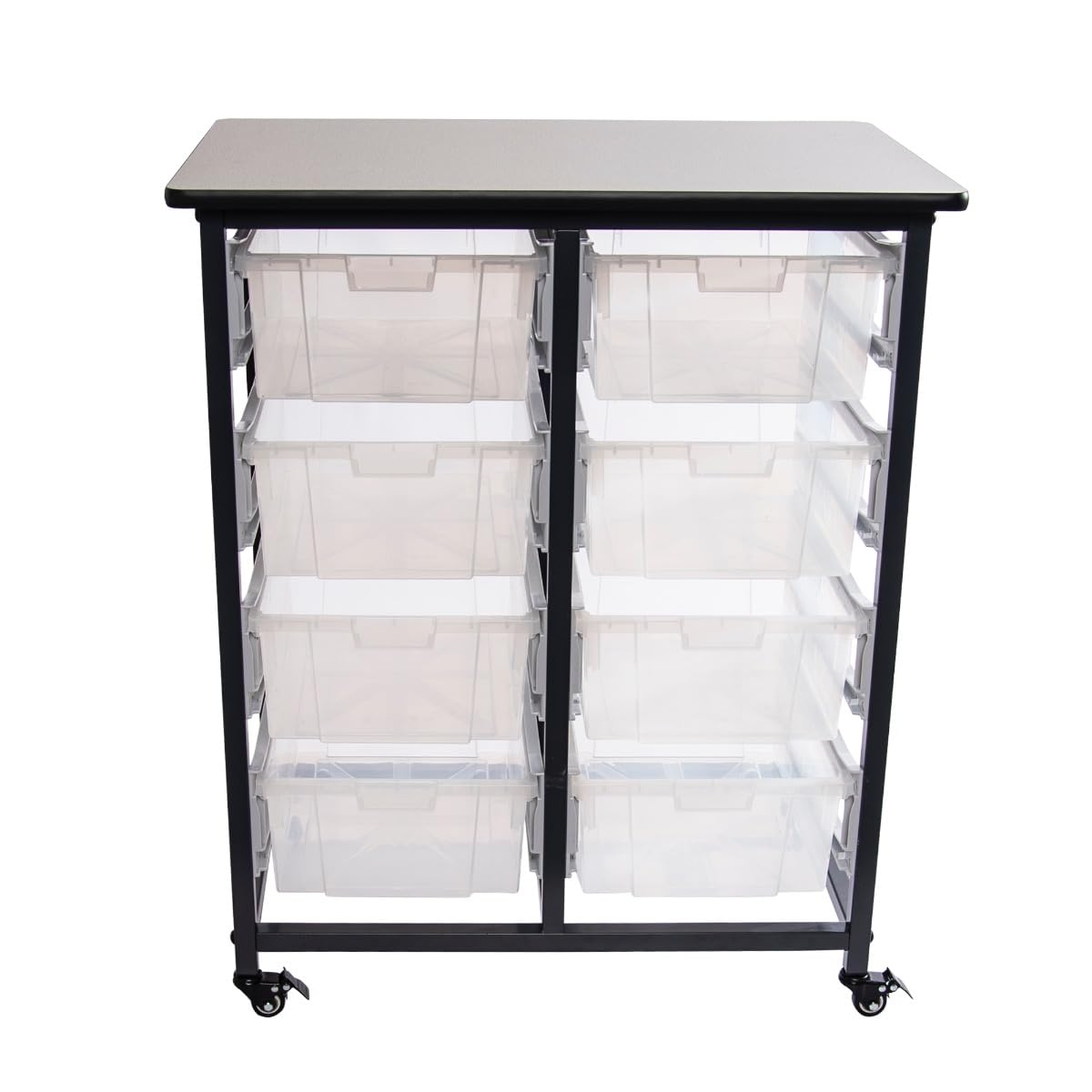LUXOR MBS-DR-8L-CL Mobile Storage Cart with 8 Large Clear Bins - Double Row Organizer for Office, Classroom, or Warehouse Supplies - Perfect for School, Home, and Industrial Organization