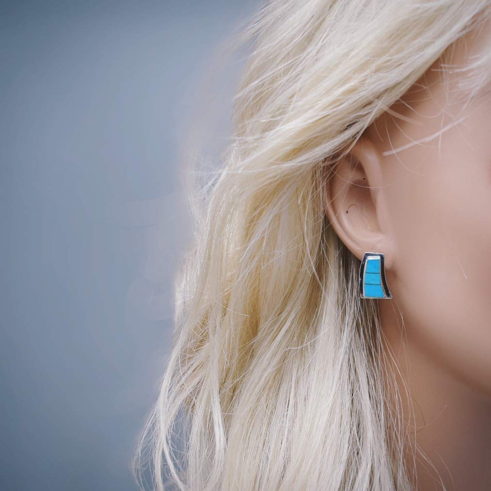 Authentic Native American Handmade Sleeping Beauty Turquoise Earrings - Post Stud Blue Jewelry for Women | Nickel-Free & Hypoallergenic | Made in New Mexico USA | Perfect for Boho Fashion, Gift Giving & Special Occasions