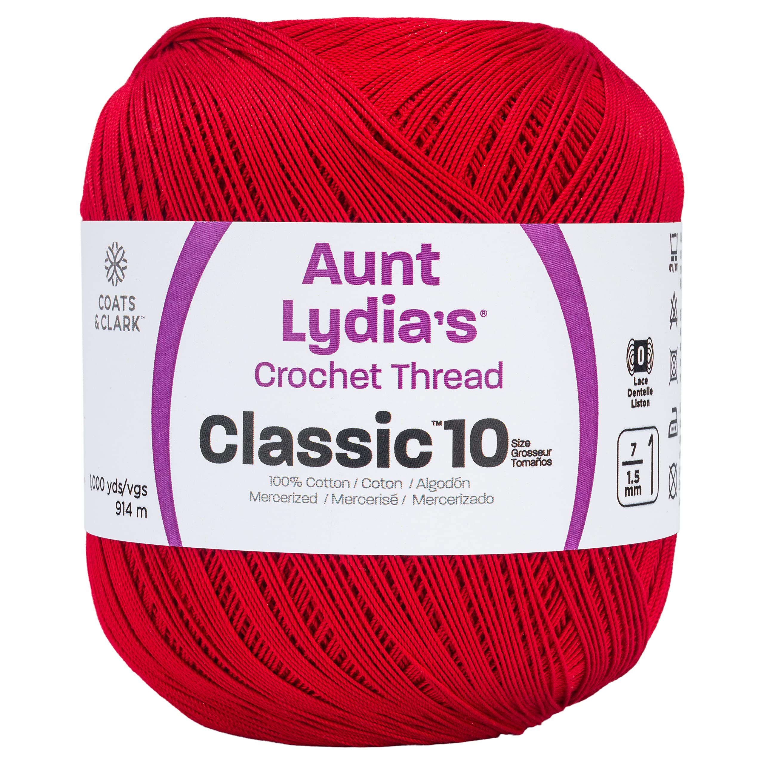 Aunt Lydia Value Crochet Thread - 100% Cotton Yarn for Crocheting & Knitting, 3-Ply, Victory Red - Perfect for Doilies, Table Runners, and Handmade Gifts